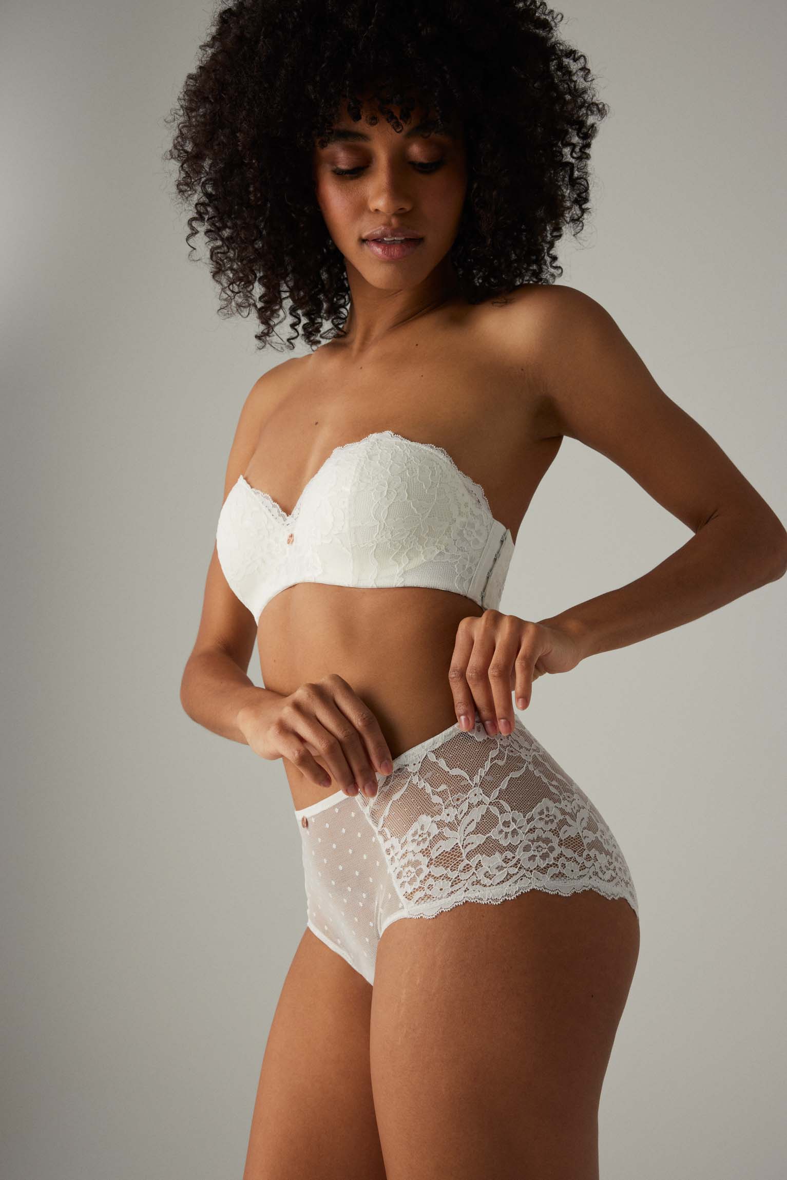 Multi-position bra & high-waisted white panties lingerie set
