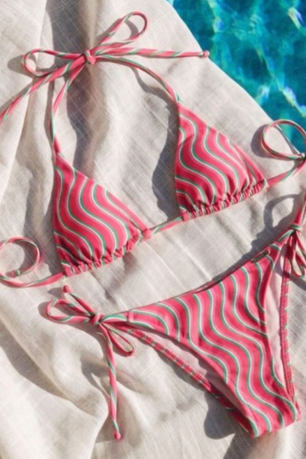 Brazilian knotted bikini bottoms with a wave print