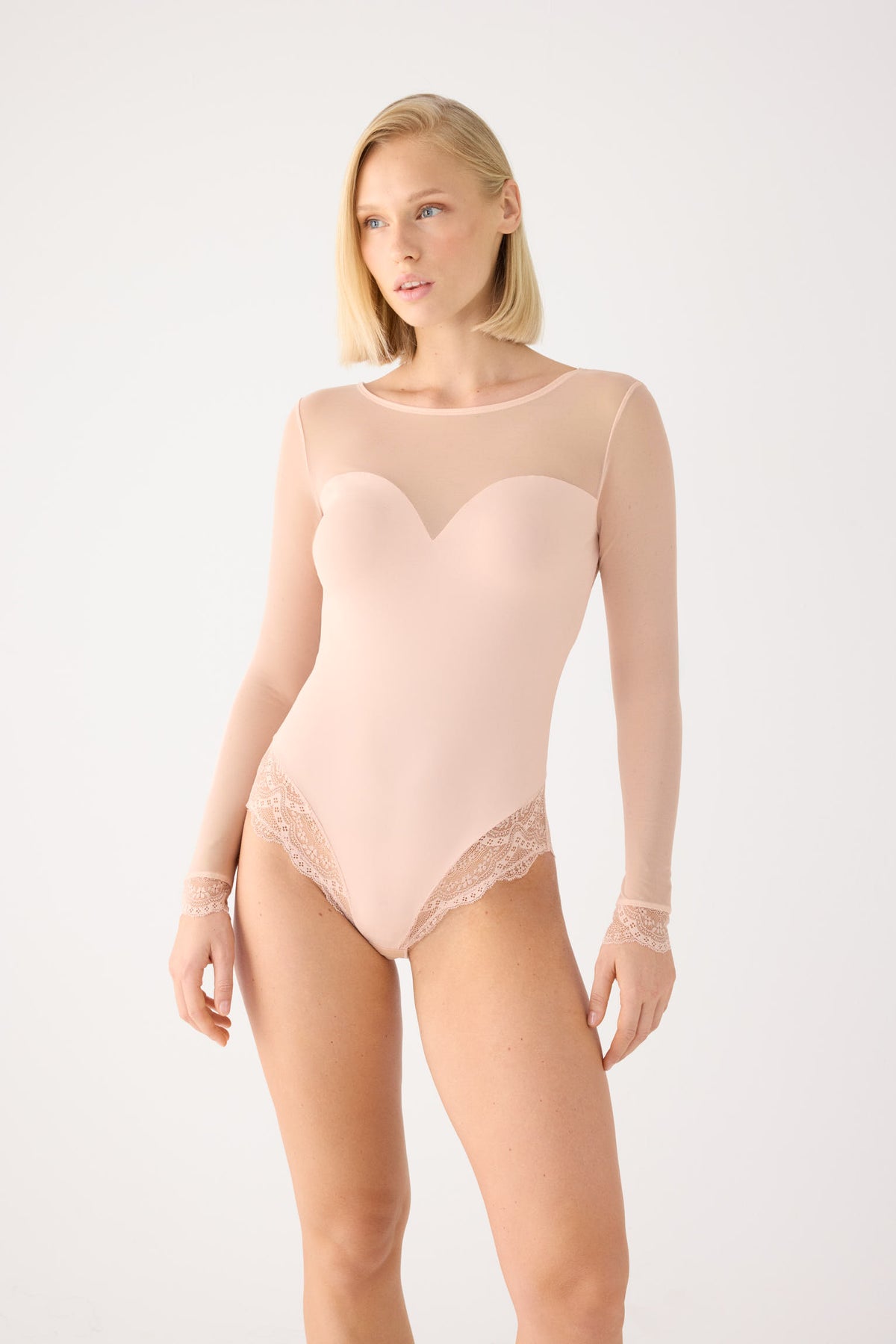Nude long-sleeve open-back bodysuit | Paula Echevarria Limited Edition