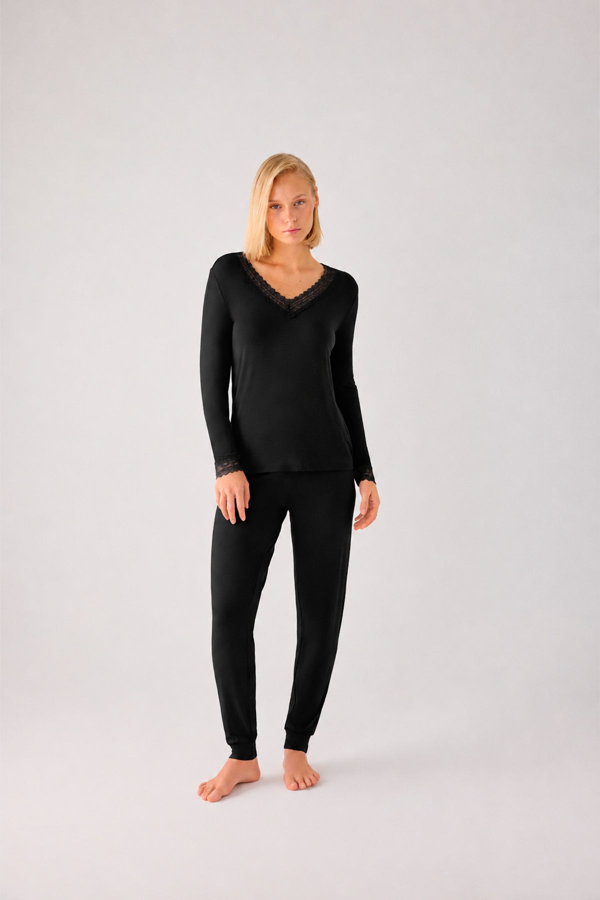 Lightweight soft women's long pyjamas with black joggers