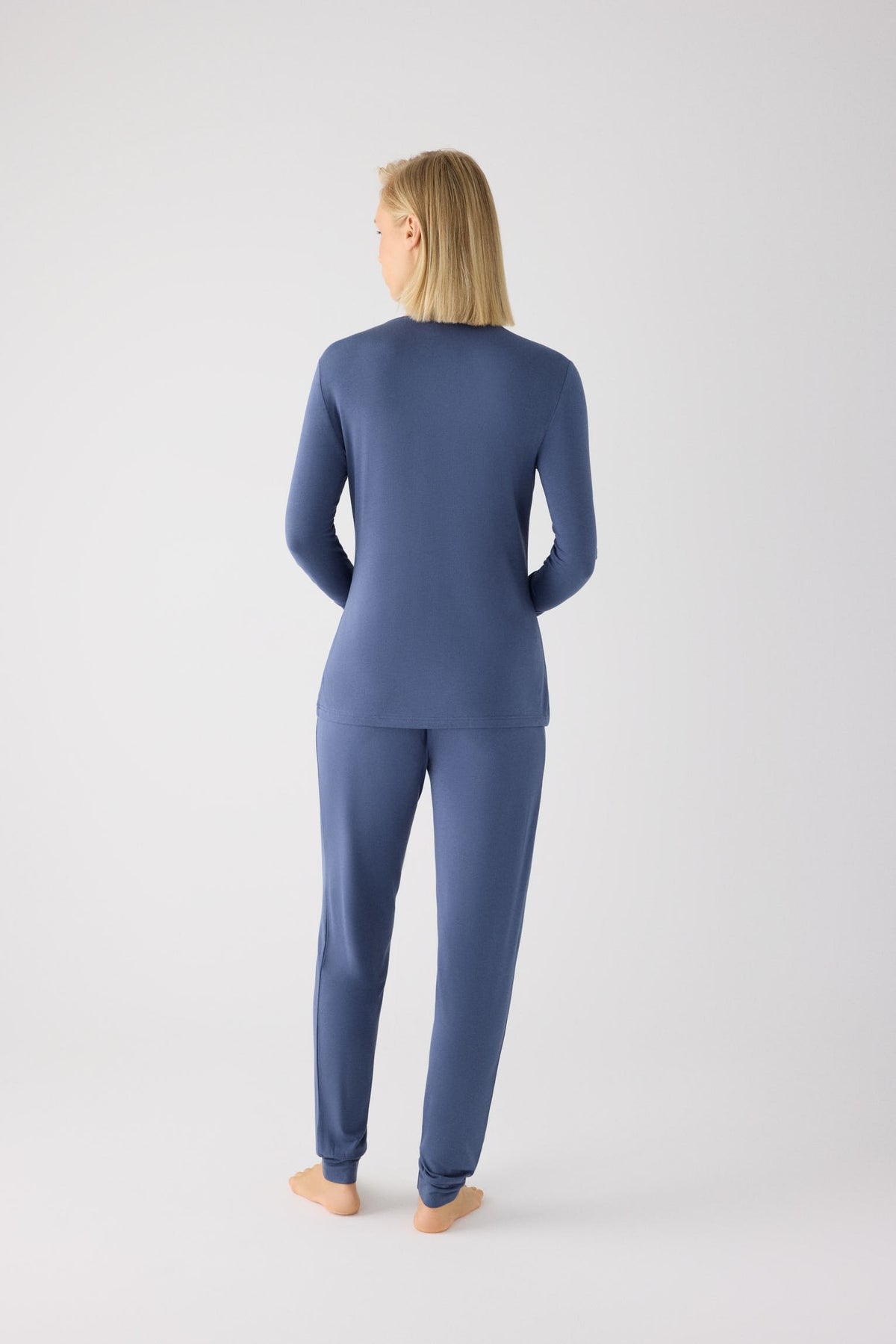 Lightweight soft women's long pyjamas with blue joggers