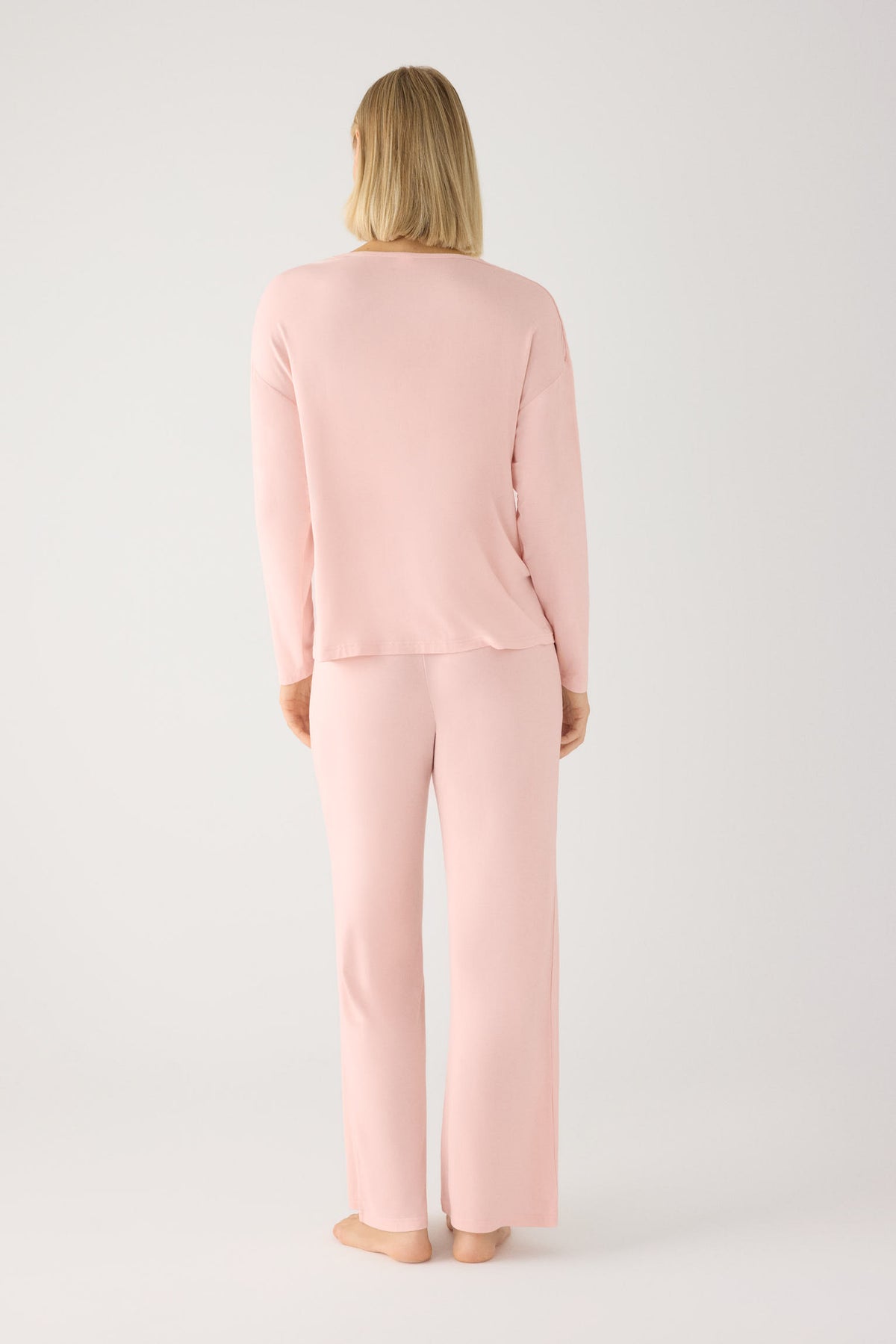 Lightweight soft women's long pyjamas with nude wide-leg trousers