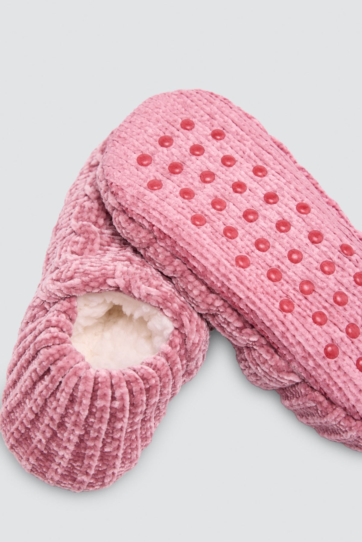 Women's velvet non-slip sherpa-lined slipper socks, pink