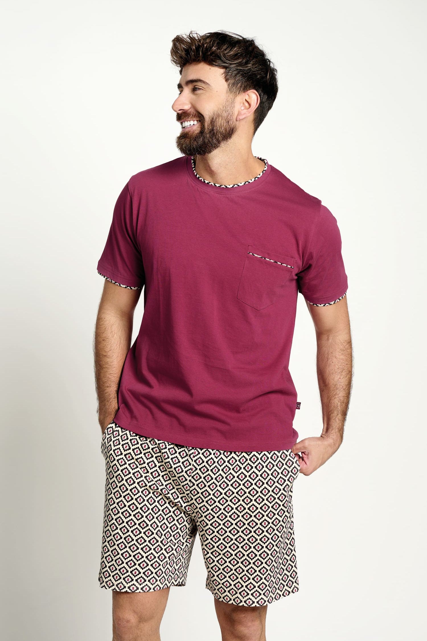 Pijama hombre corto algodón estampado geométrico | MUYDEMI - Ysabel Mora