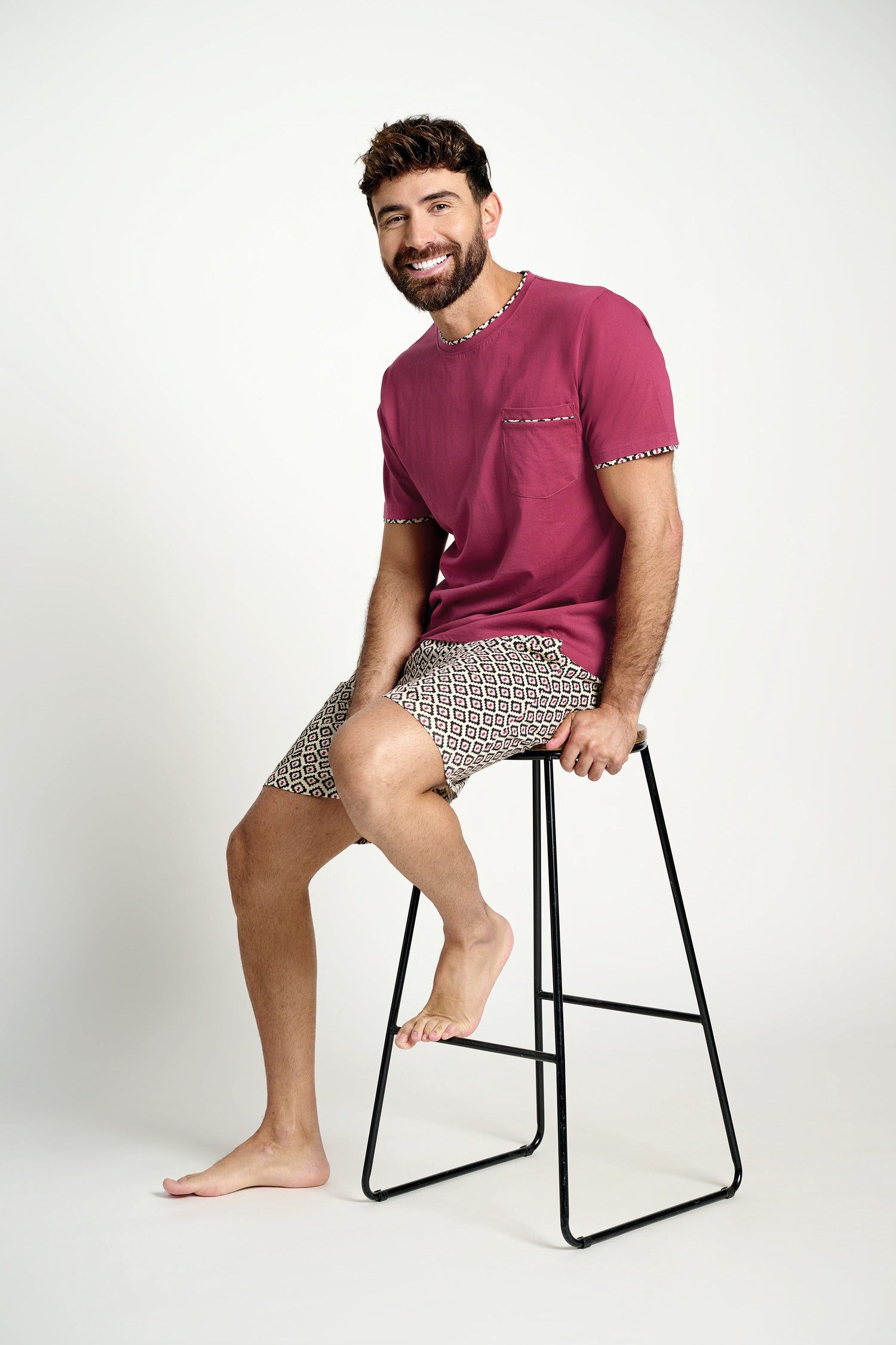 Pijama hombre corto algodón estampado geométrico | MUYDEMI - Ysabel Mora