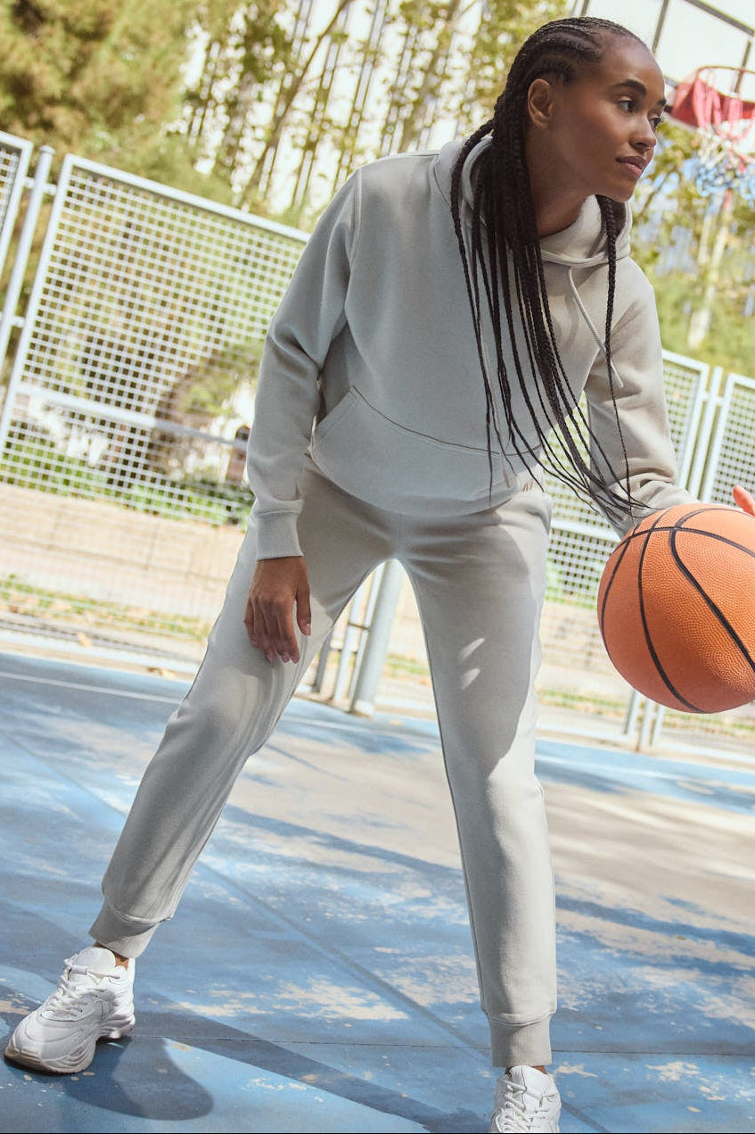Women's beige sports joggers with adjustable waist