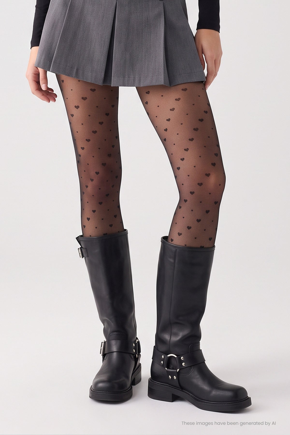 Black 20 denier polka-dot and heart-print tights