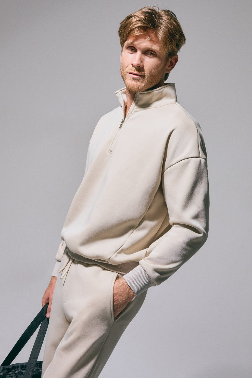 PRE-ORDER Men's beige fleece cargo joggers with adjustable waist
