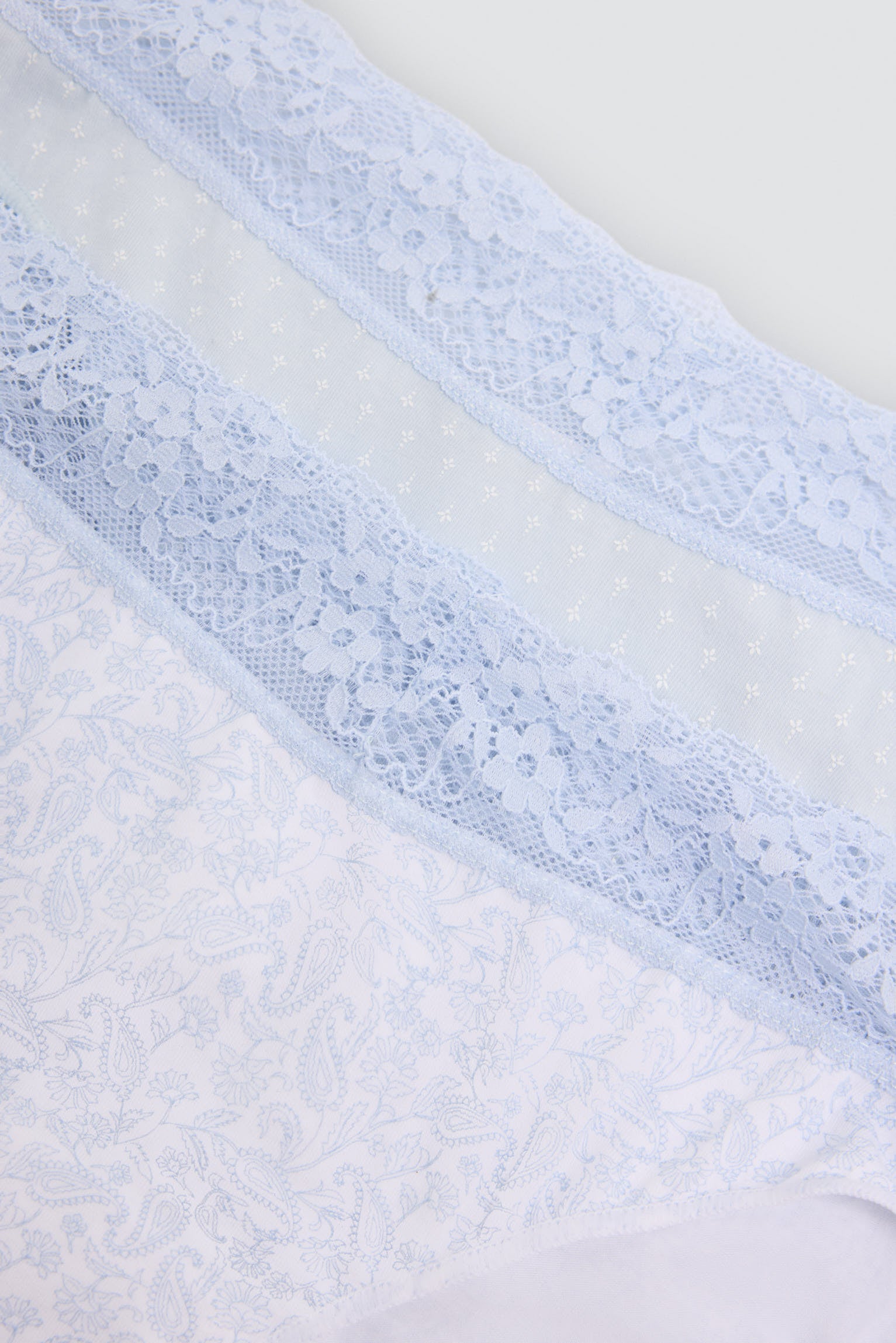 Pack of 2 printed cotton mini briefs with lace trim, blue