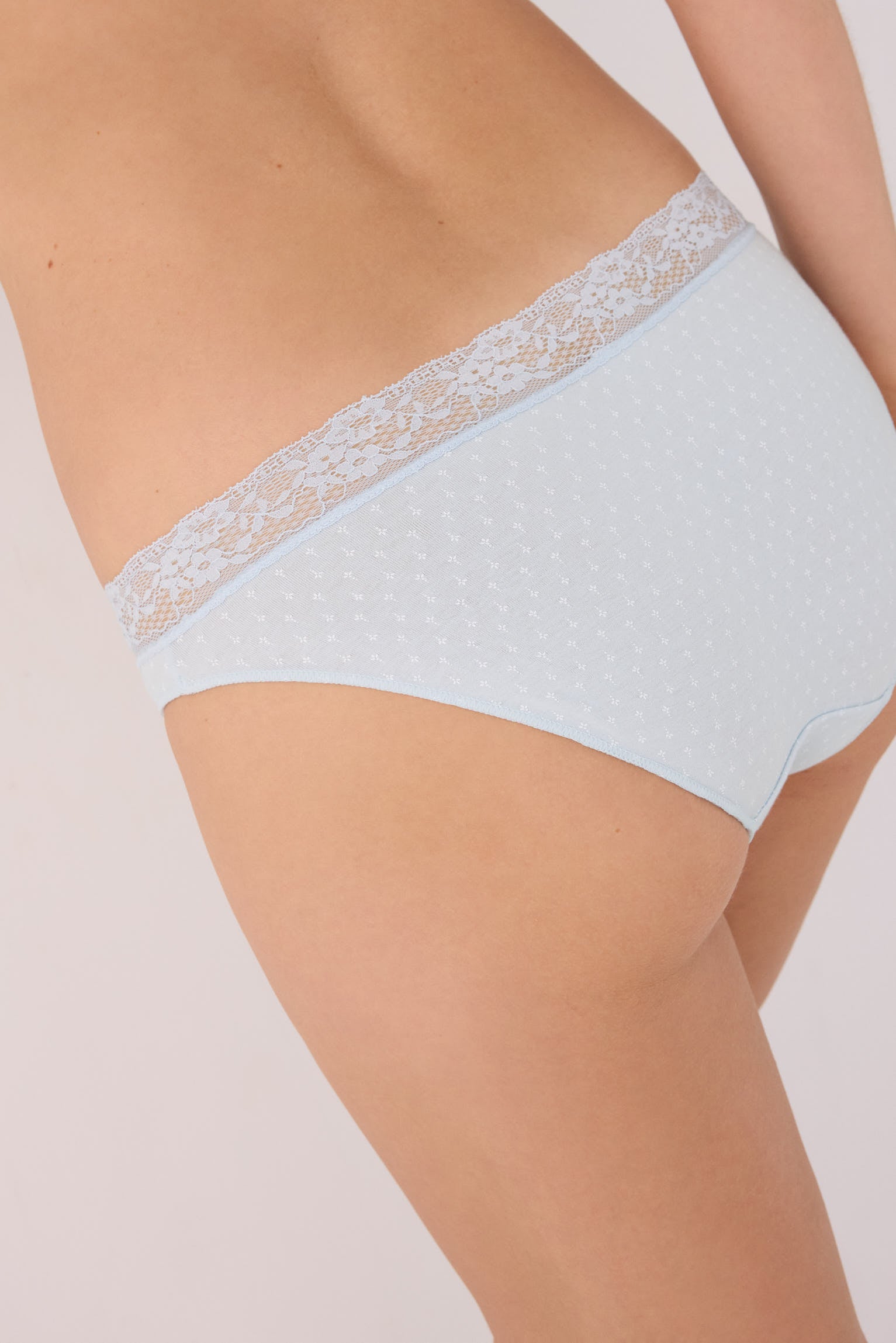 Pack of 2 printed cotton mini briefs with lace trim, blue