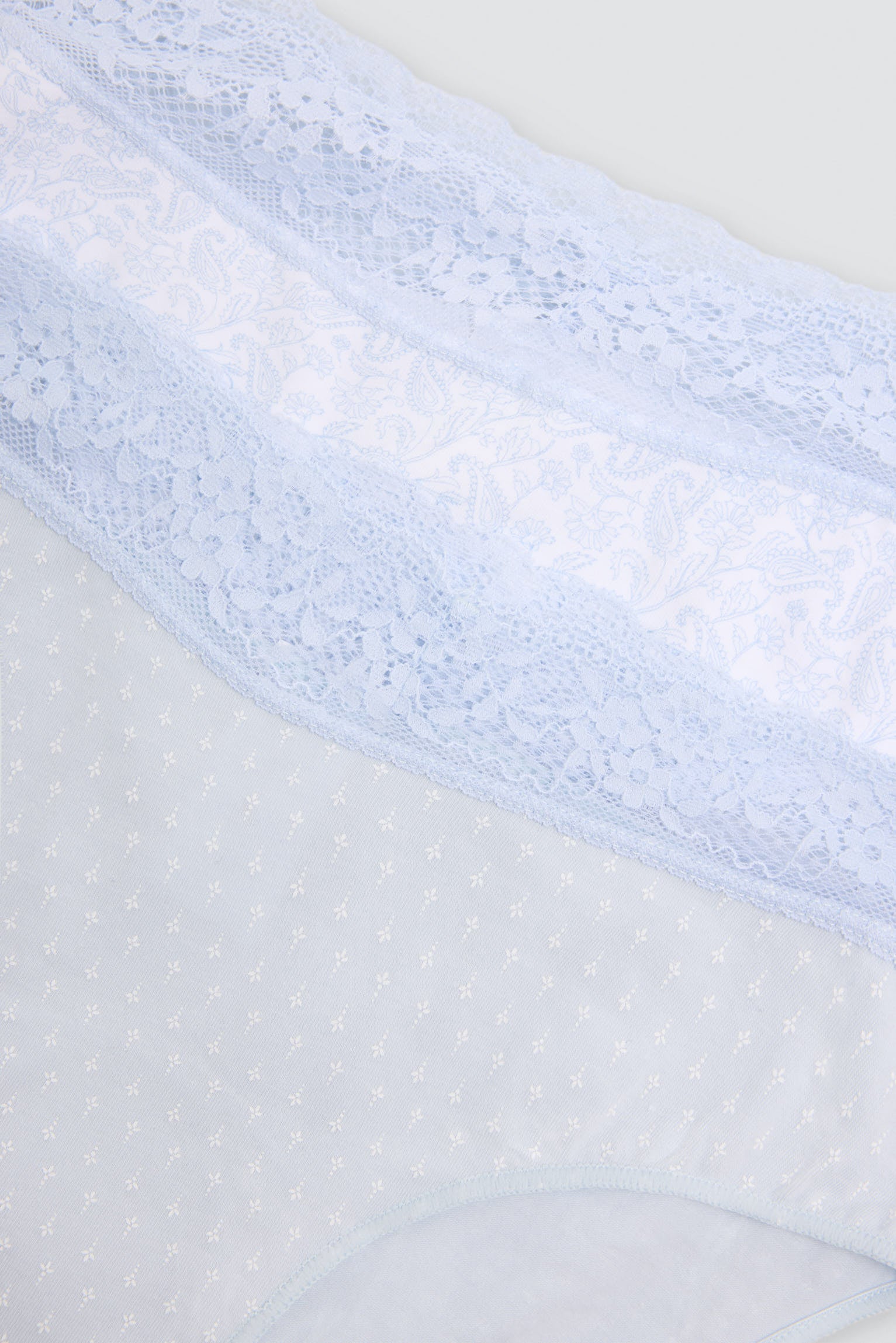 Pack of 2 printed cotton midi briefs with lace trim, blue