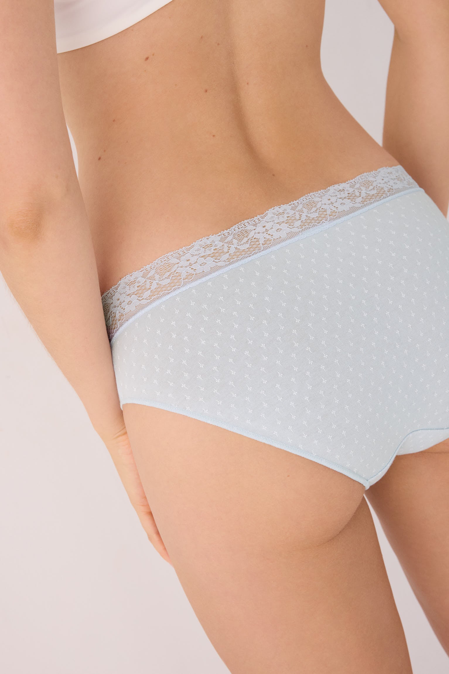 Pack of 2 printed cotton midi briefs with lace trim, blue