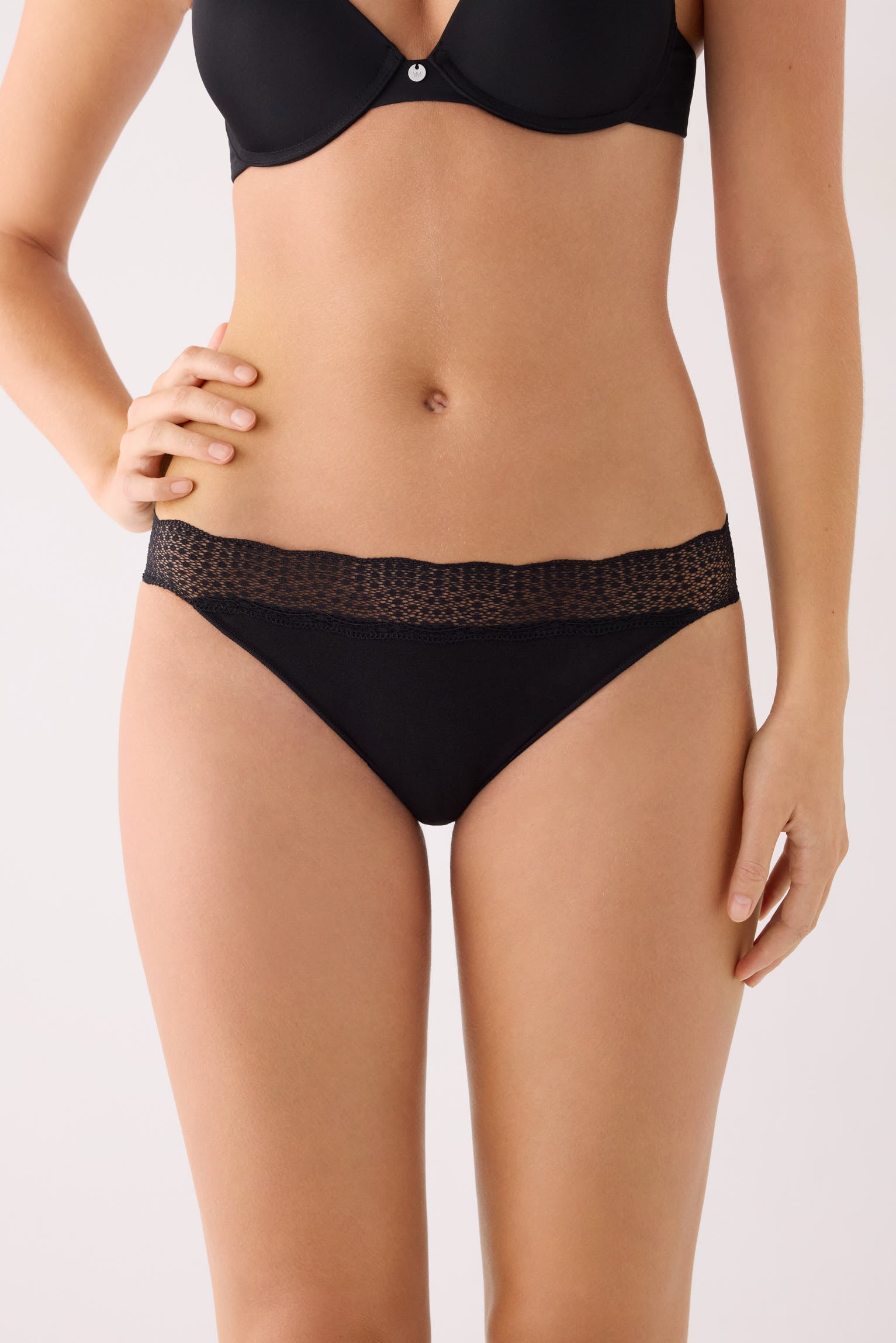 Mini briefs cotton with lace trim black