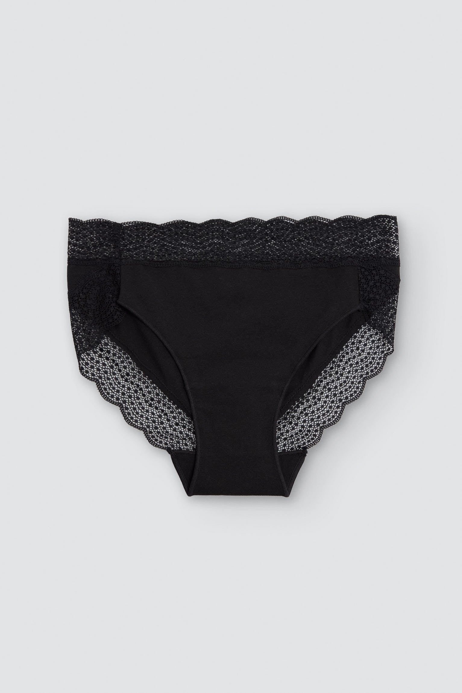 Midi briefs cotton with lace trim black