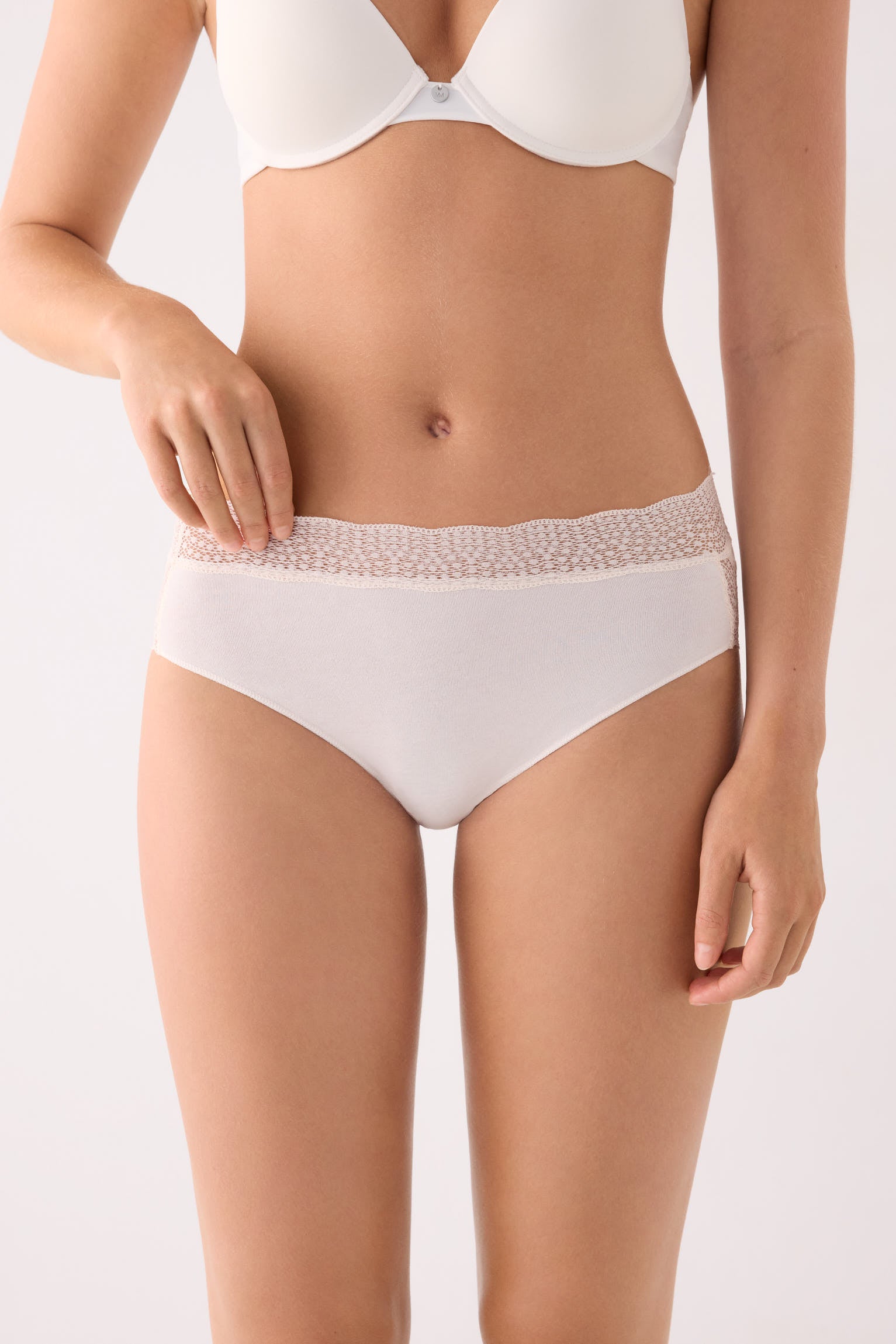 Midi briefs cotton with lace trim ivory