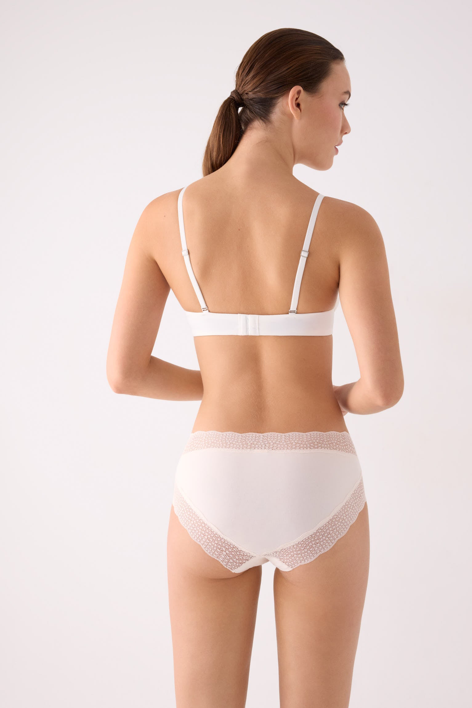Midi briefs cotton with lace trim ivory
