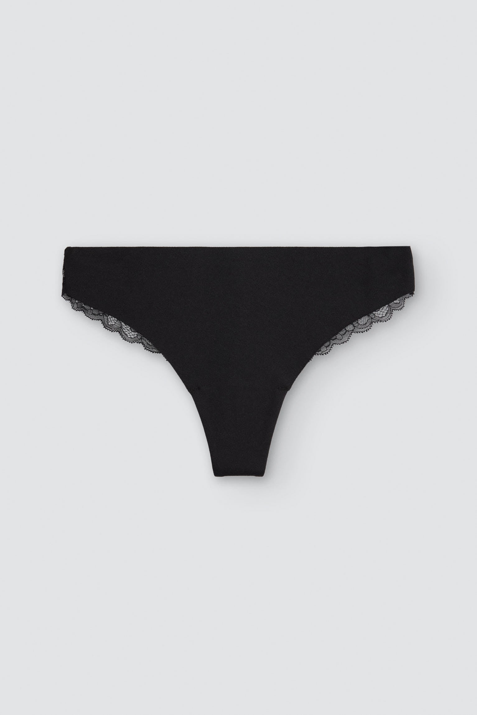 Thong laser-cut cotton with lace black
