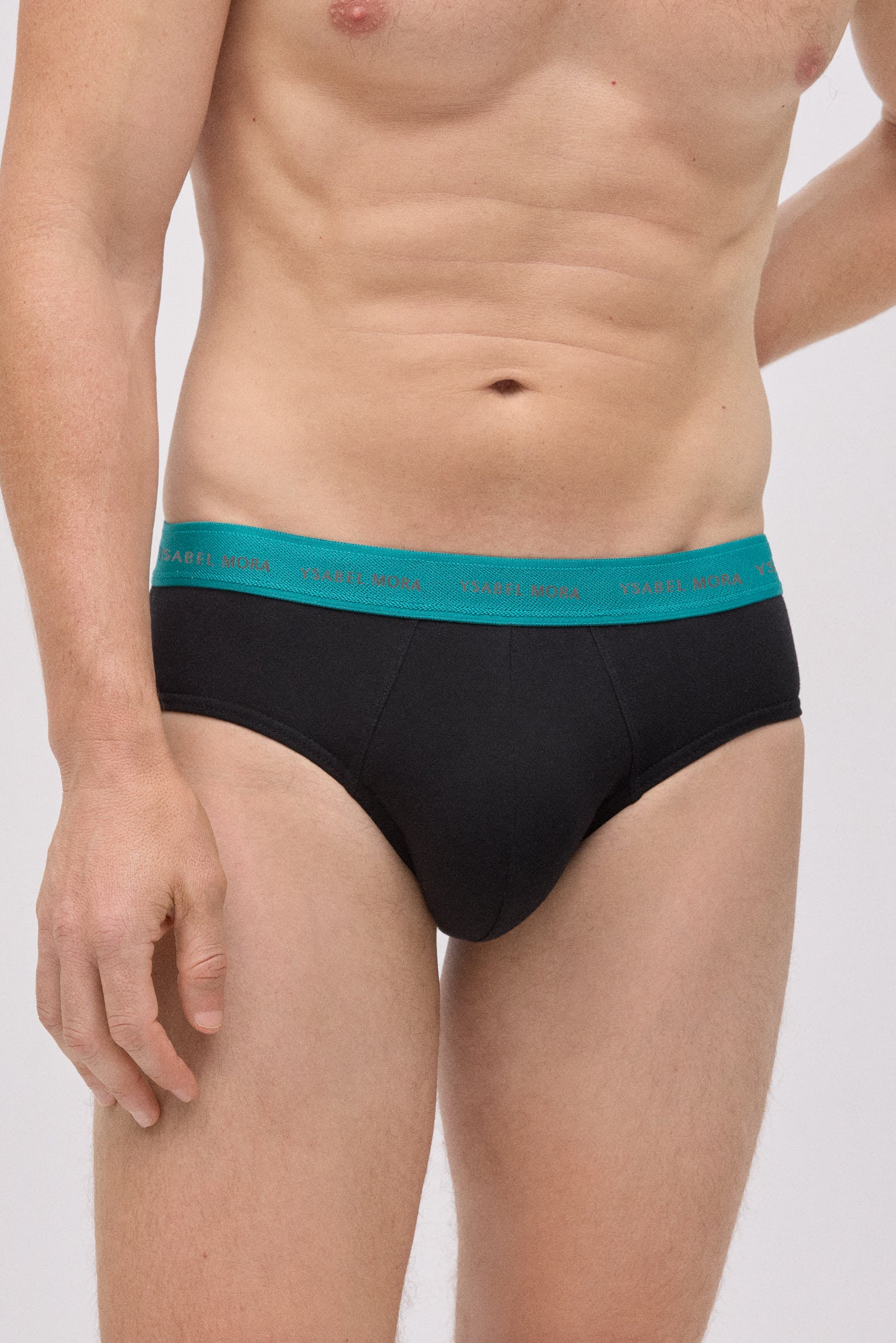 Pack of 6 basic black briefs with a colored band
