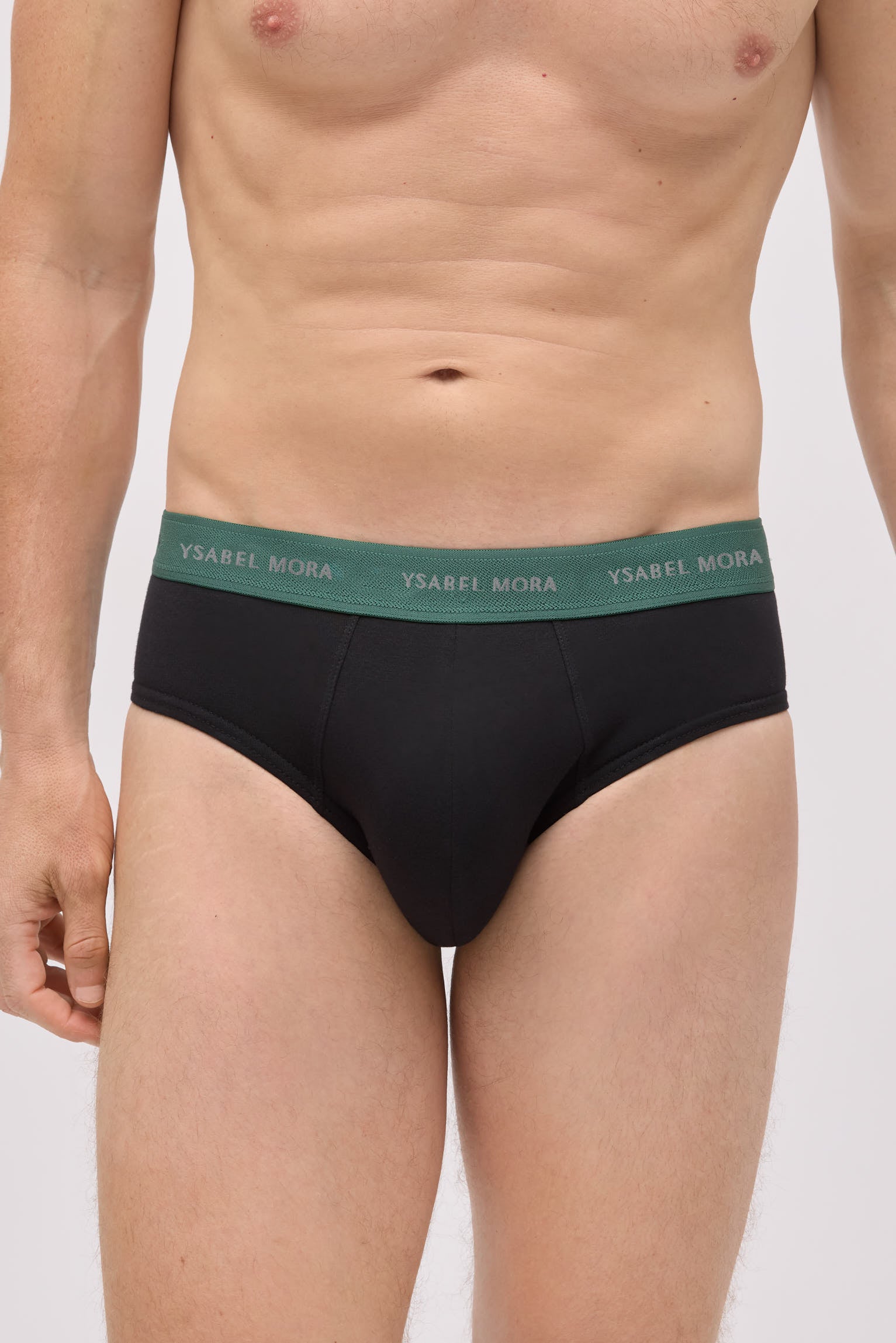 Pack of 6 basic black briefs with a colored band