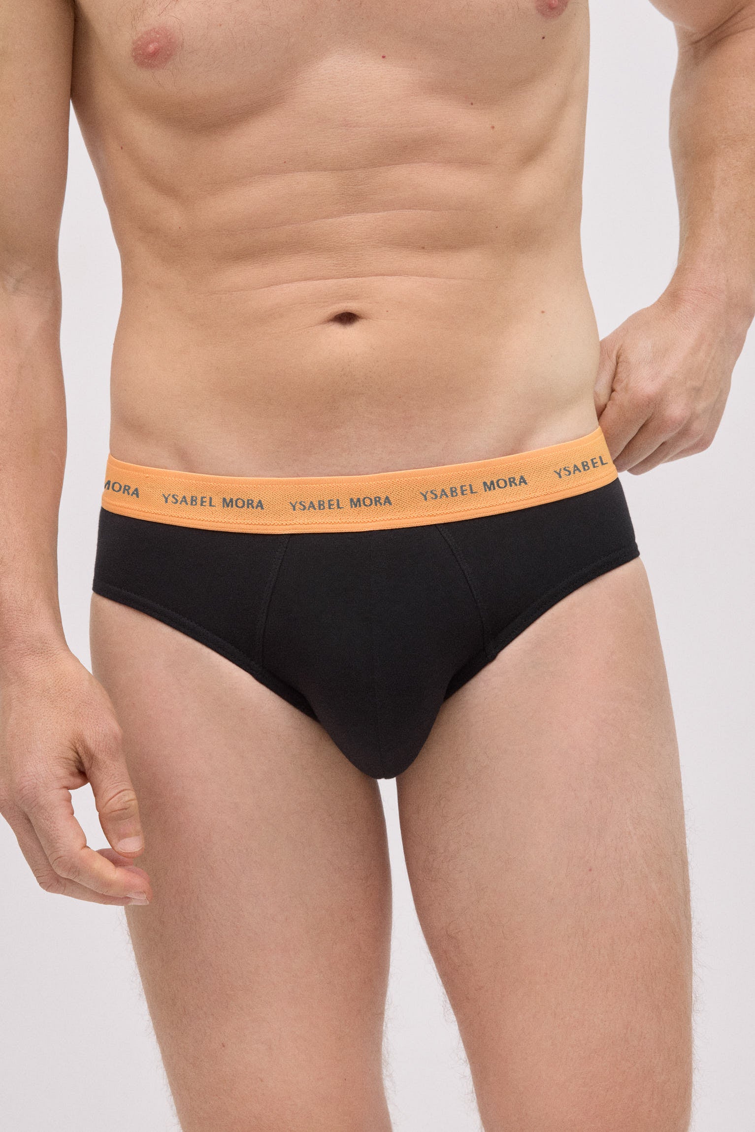 Pack of 6 basic black briefs with a colored band