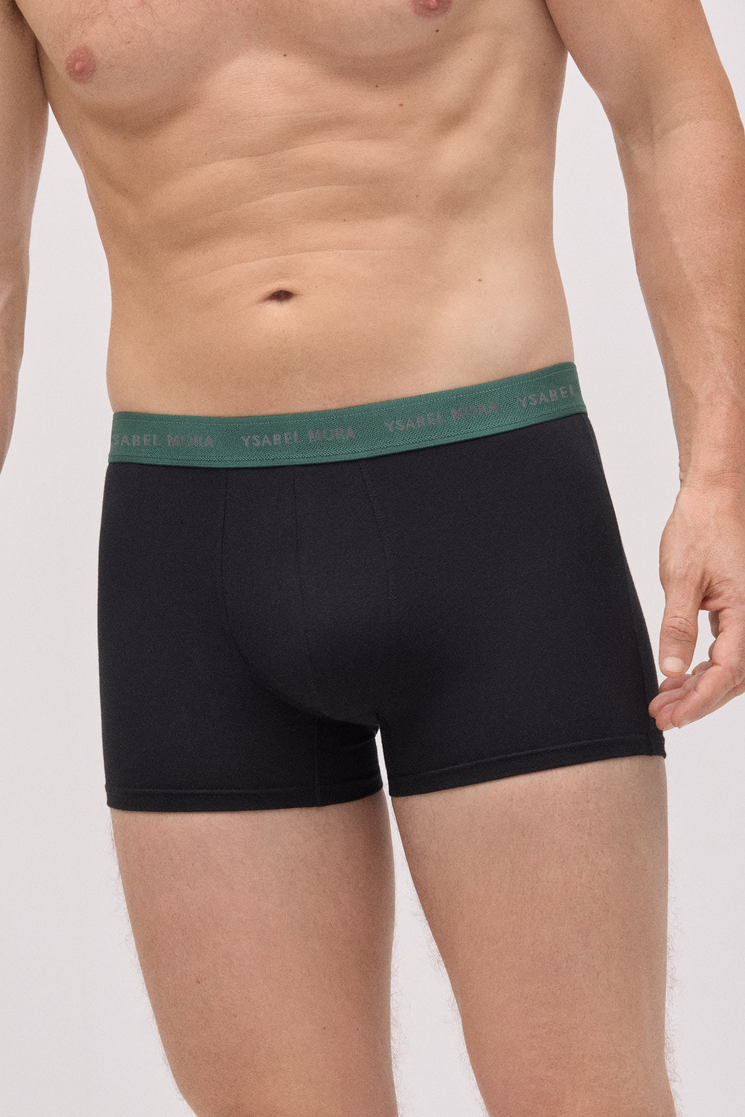 Pack of 6 black boxer briefs with a colored band