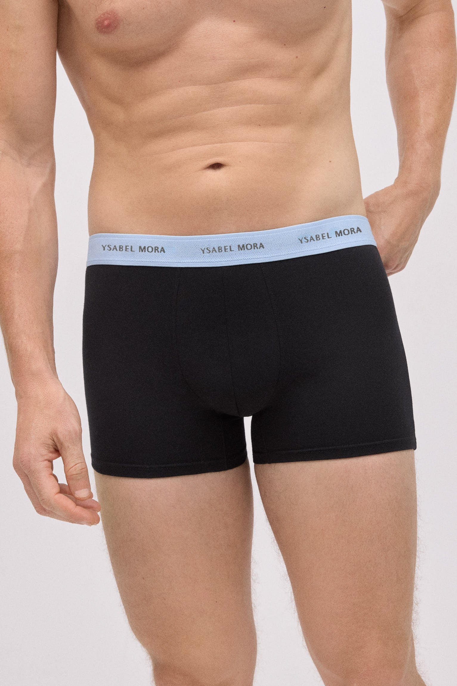 Pack of 6 black boxer briefs with a colored band