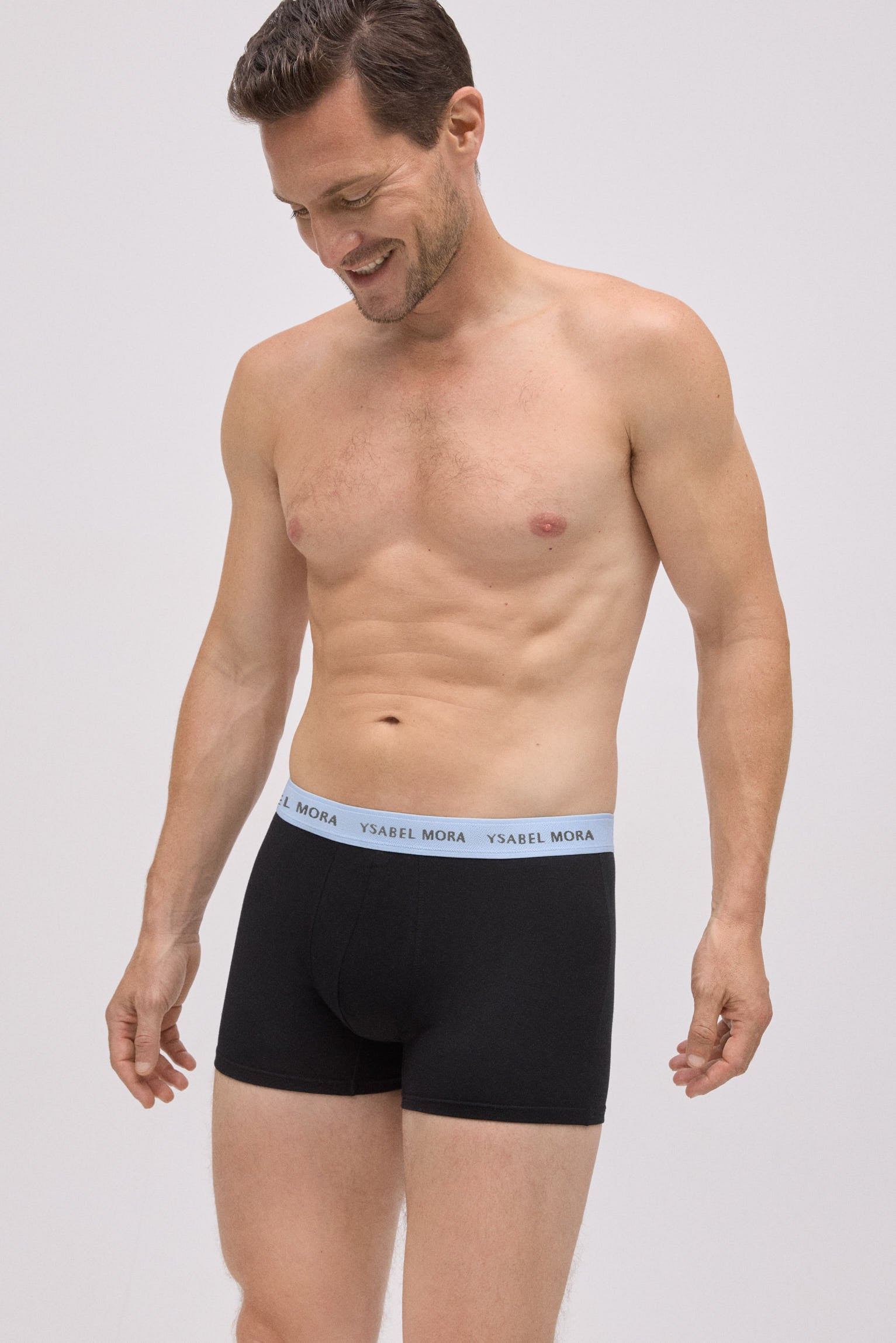 Pack of 6 black boxer briefs with a colored band