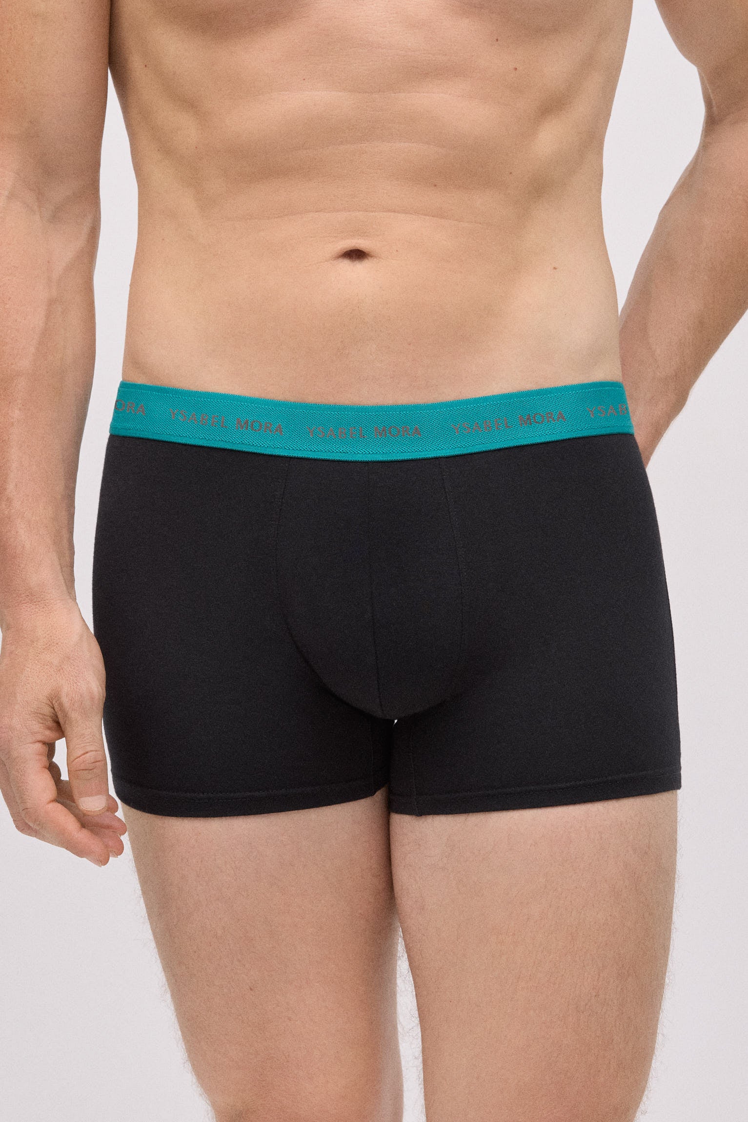 Pack of 6 black boxer briefs with a colored band