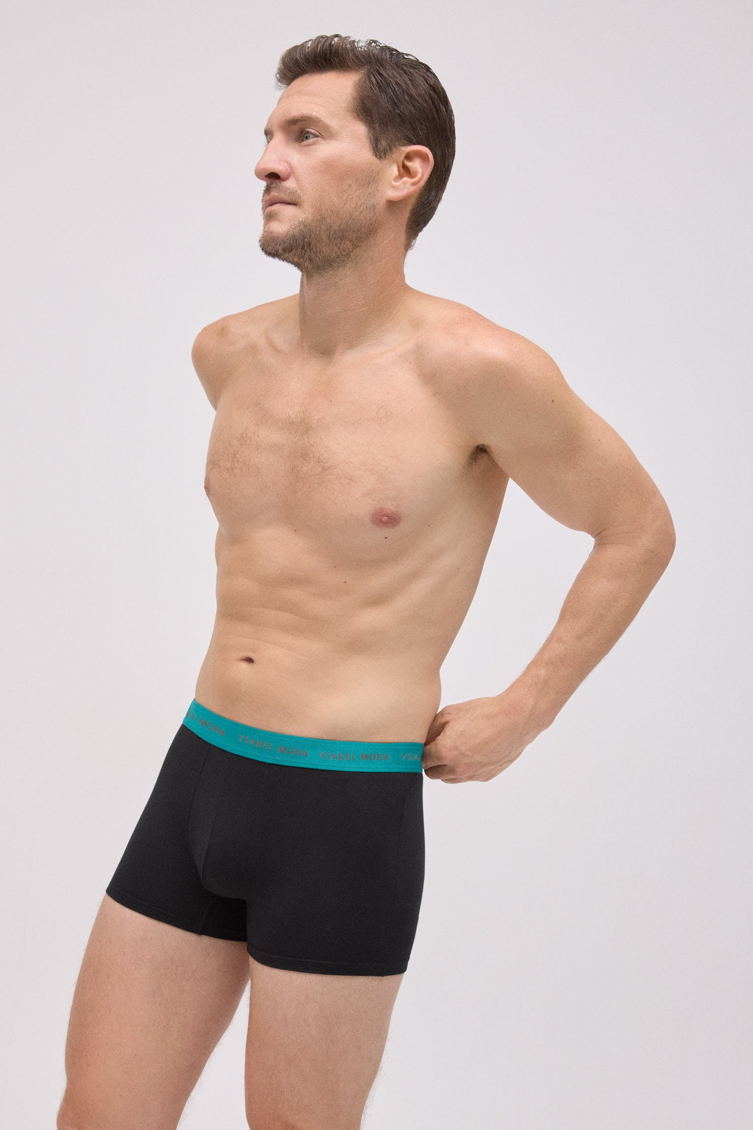 Pack of 6 black boxer briefs with a colored band