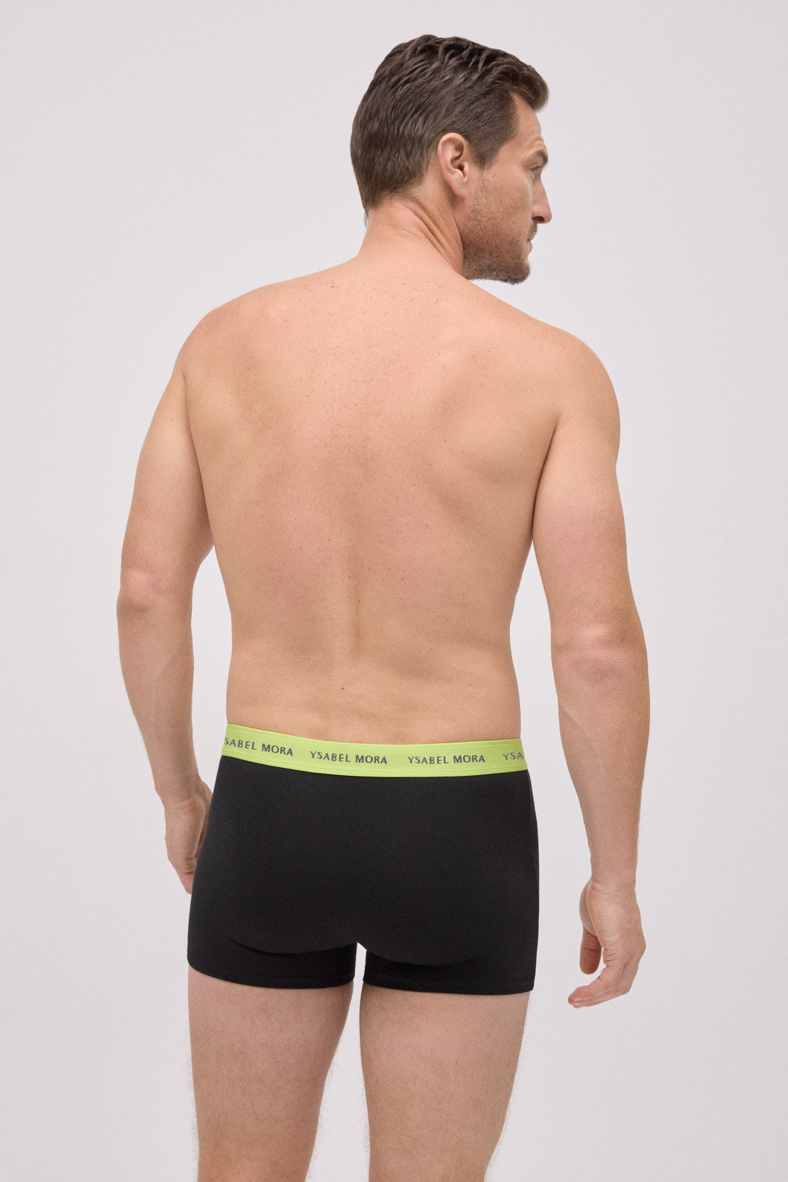 Pack of 6 black boxer briefs with a colored band
