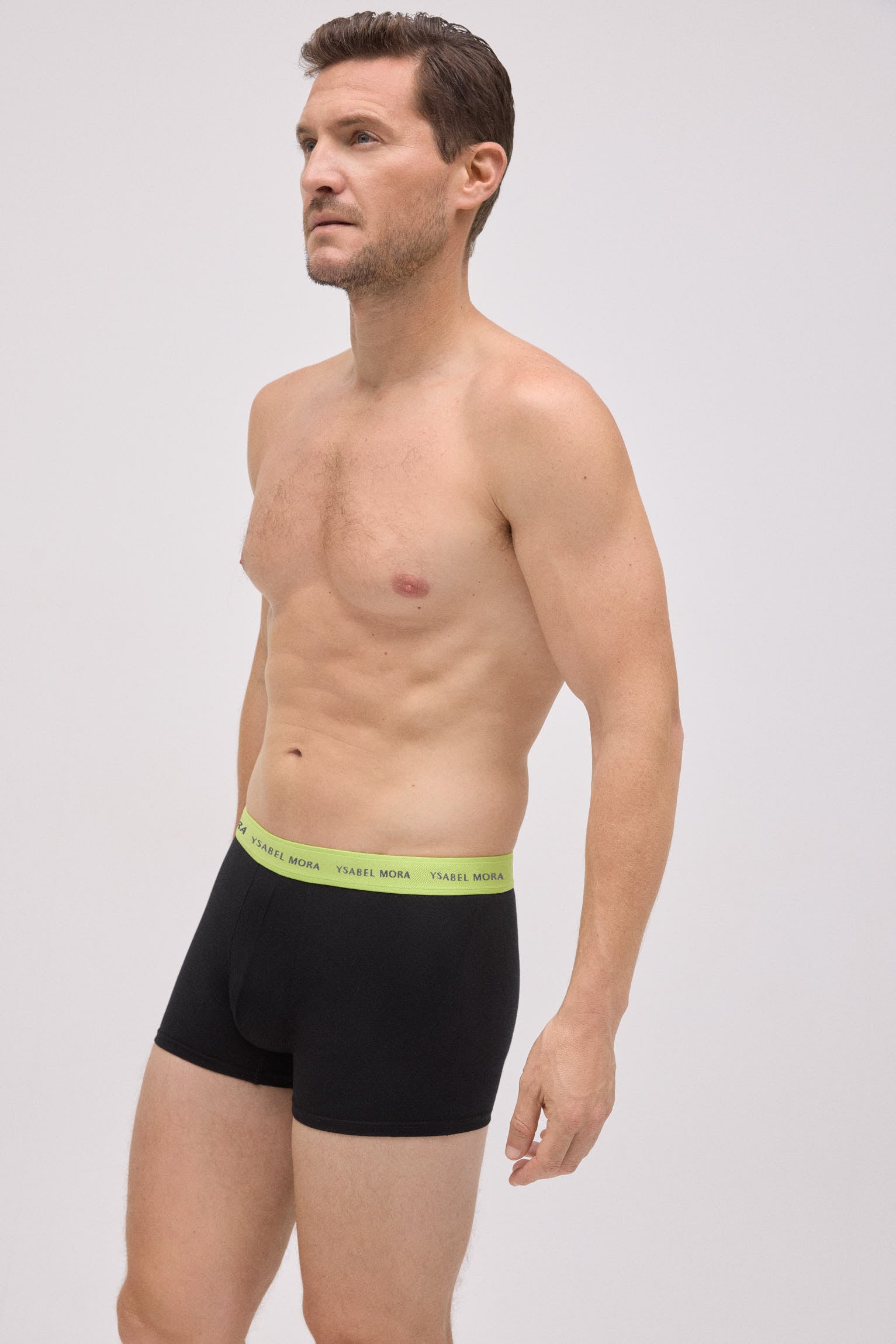 Pack of 6 black boxer briefs with a colored band