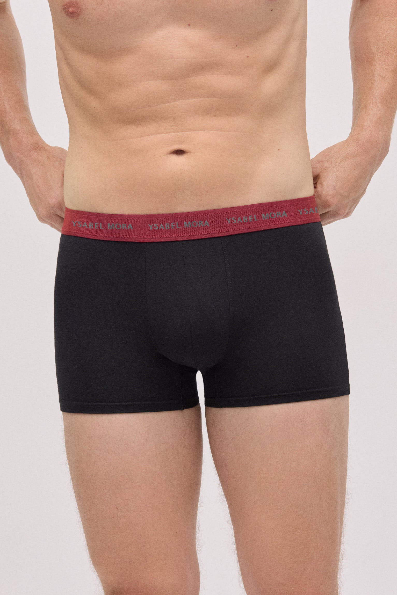 Pack of 6 black boxer briefs with a colored band