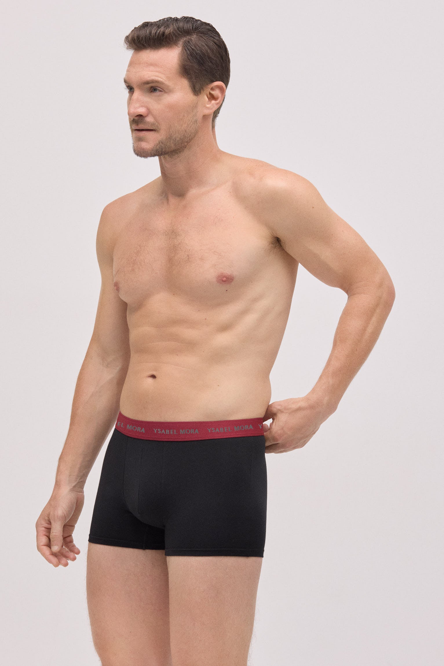 Pack of 6 black boxer briefs with a colored band