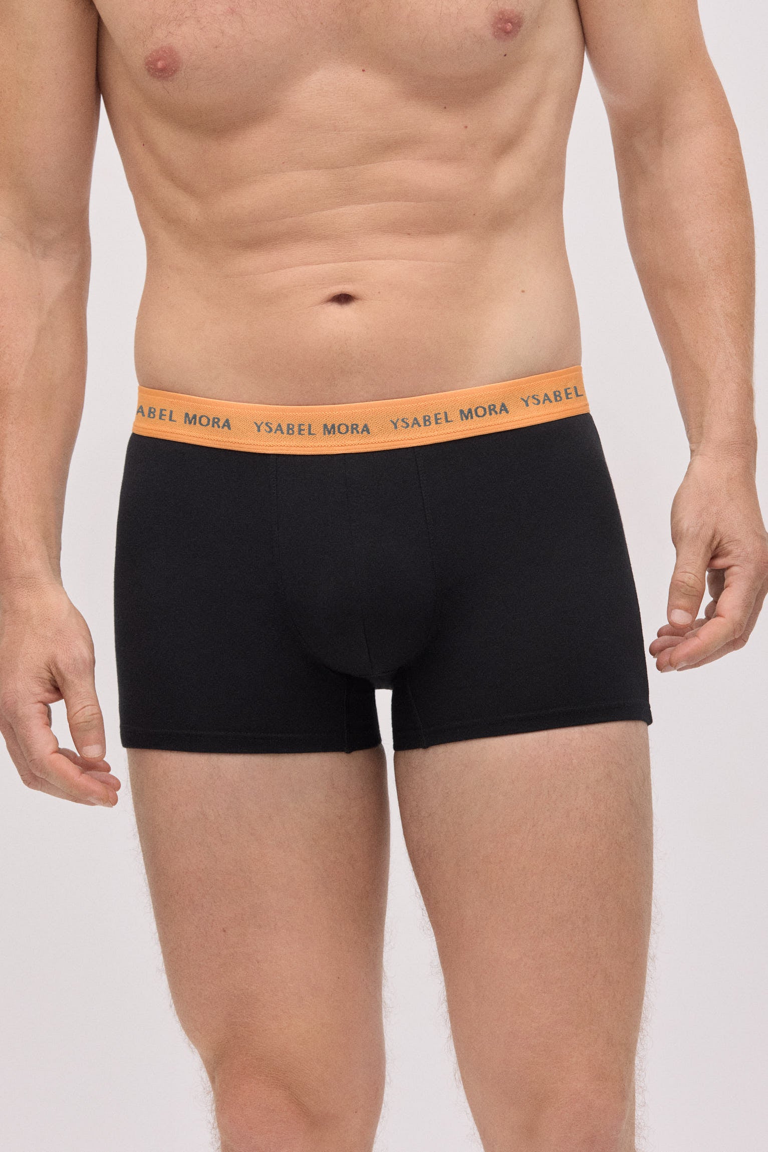 Pack of 6 black boxer briefs with a colored band