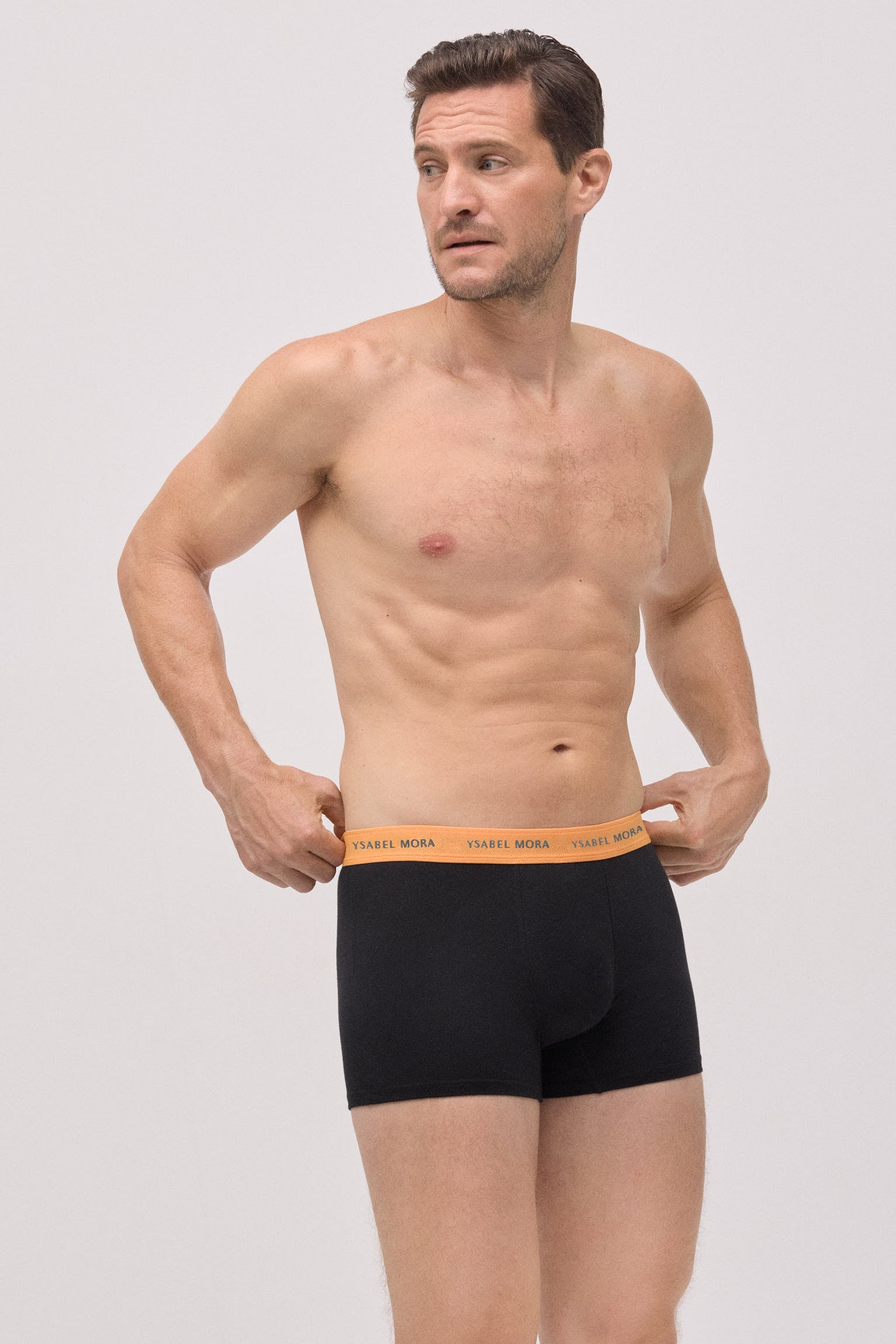 Pack of 6 black boxer briefs with a colored band