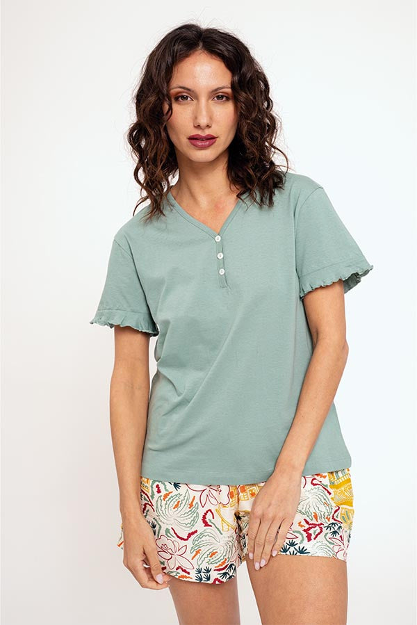 Short women's pajamas with printed pants | MUYDEMI
