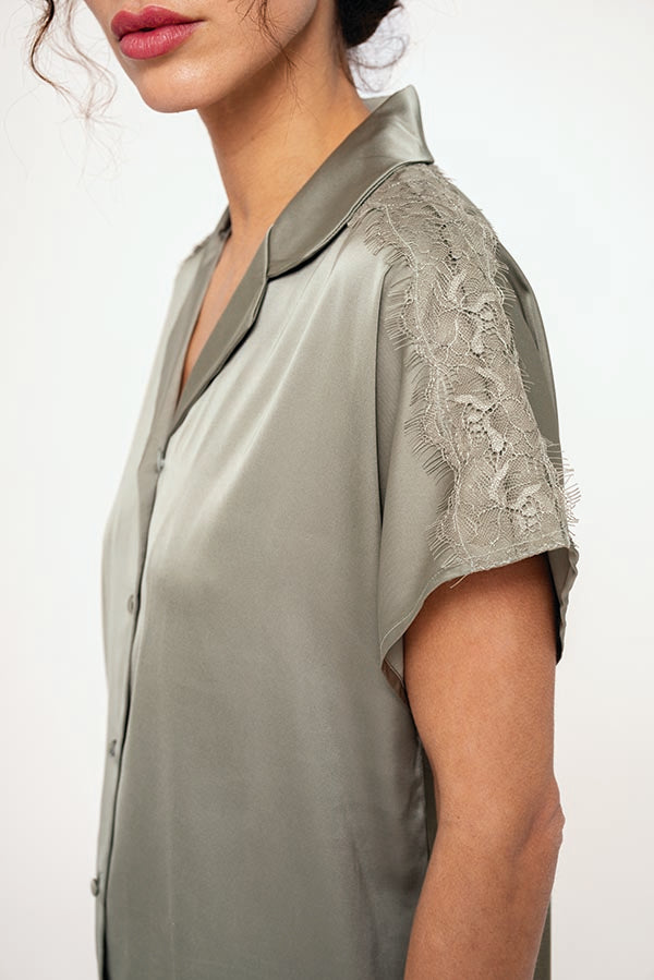 Women's short green satin pajamas | MUYDEMI