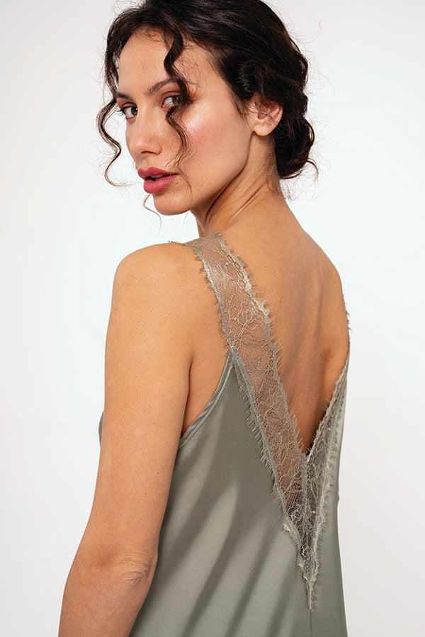 Green satin midi women's nightgown | MUYDEMI