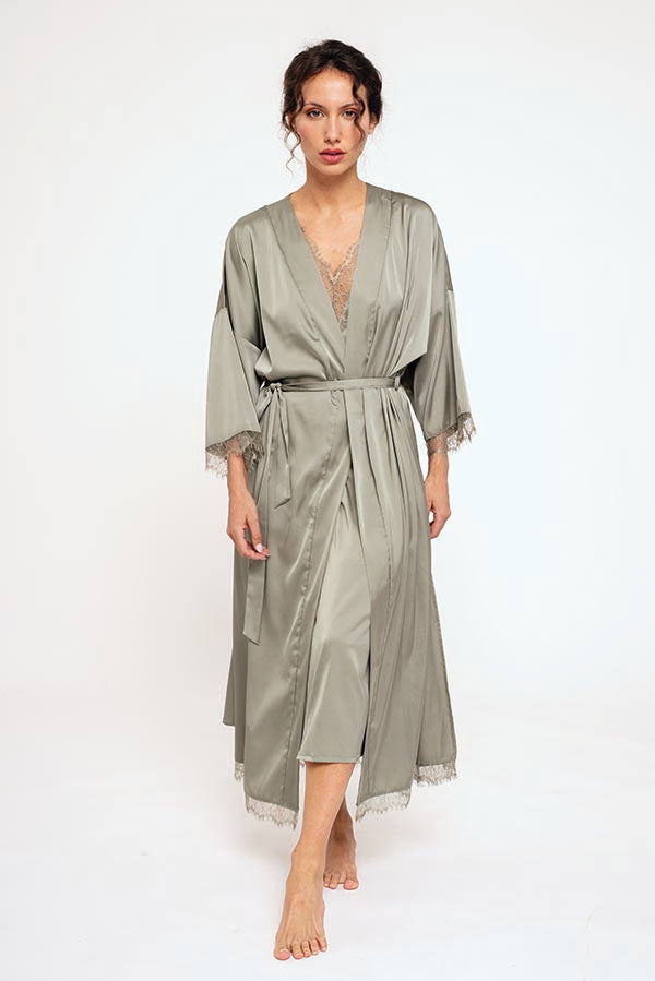 Green satin women's robe | MUYDEMI