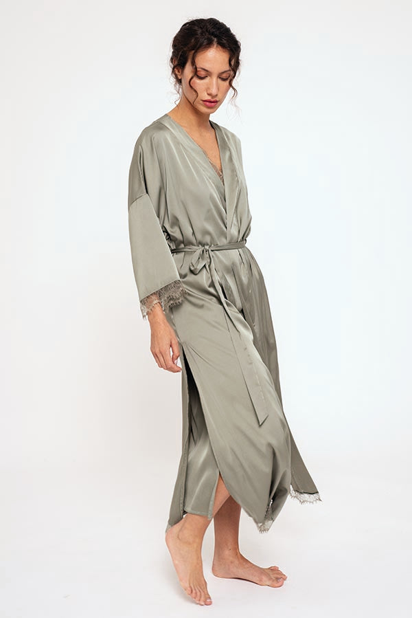 Green satin women's robe | MUYDEMI