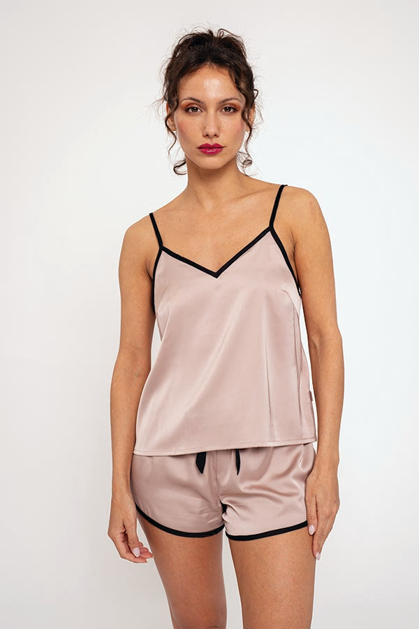 Women's short pink satin pajamas | MUYDEMI