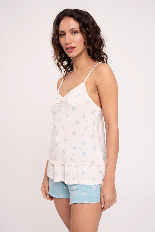 Short women's pajamas printed with ruffle detail | MUYDEMI