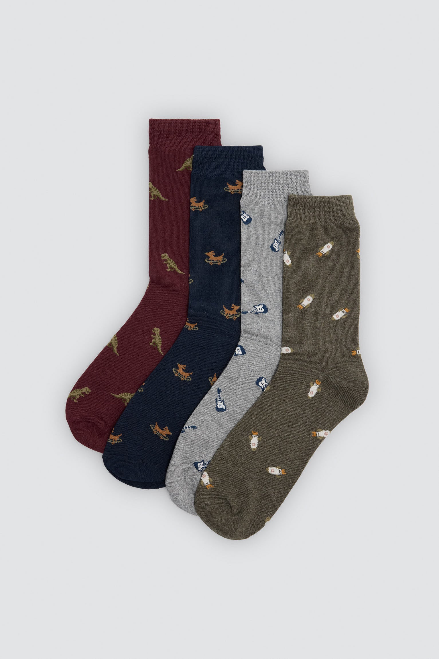 Pack of 4 socks with animal, guitar and rocket prints