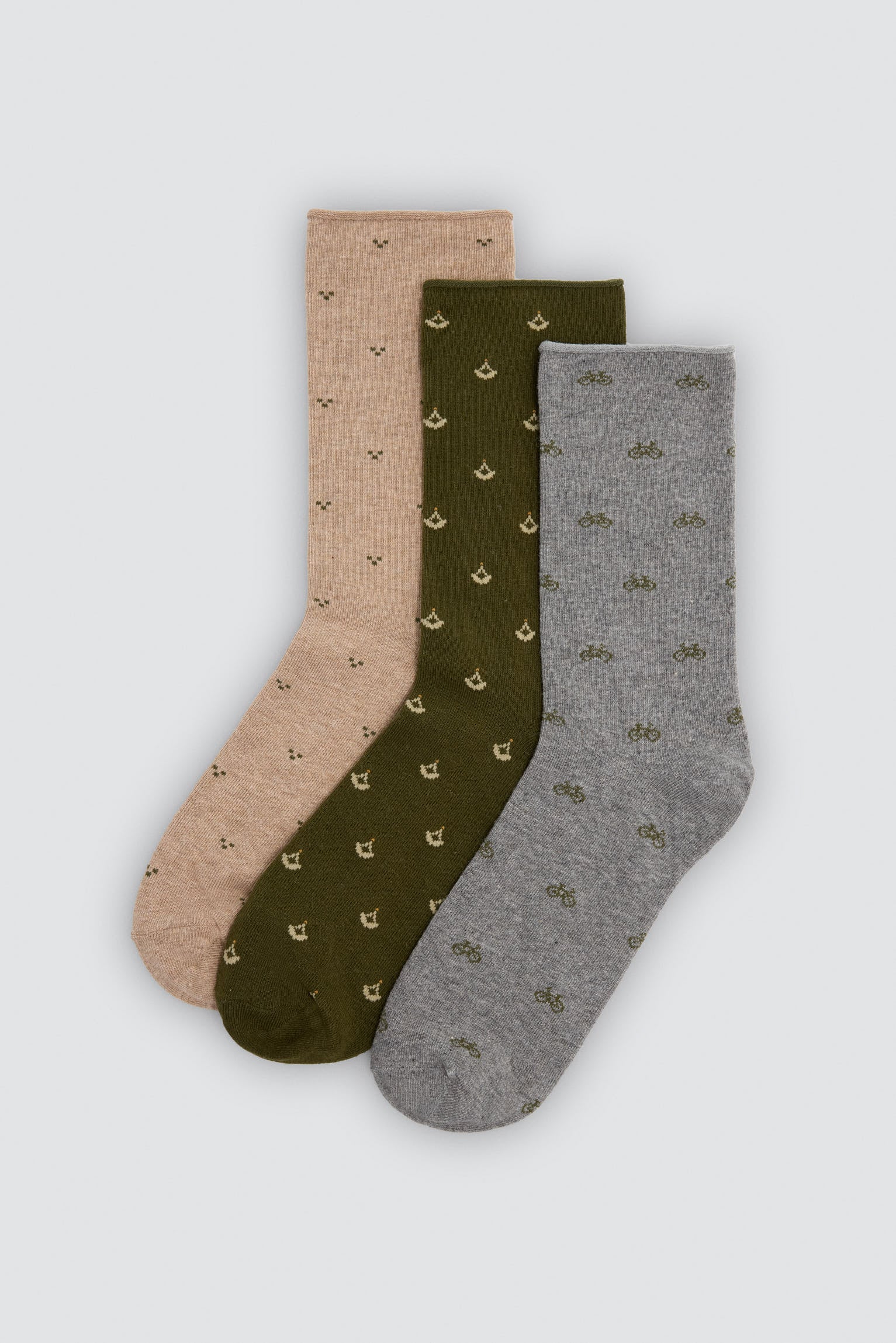 Pack of 3 cuffless socks with minimalist motifs and bicycles