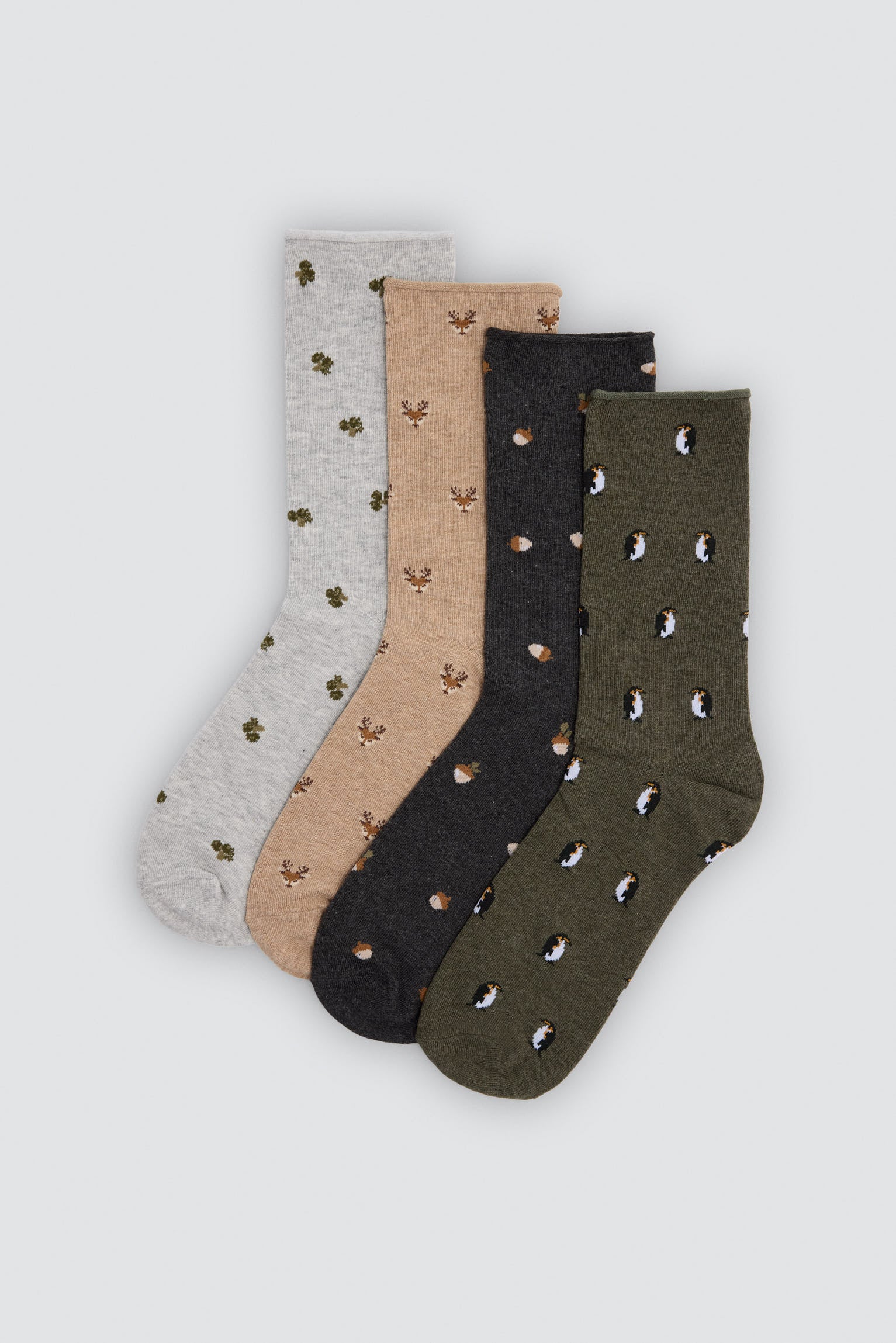 Pack of 4 cuffless socks with nature-inspired prints