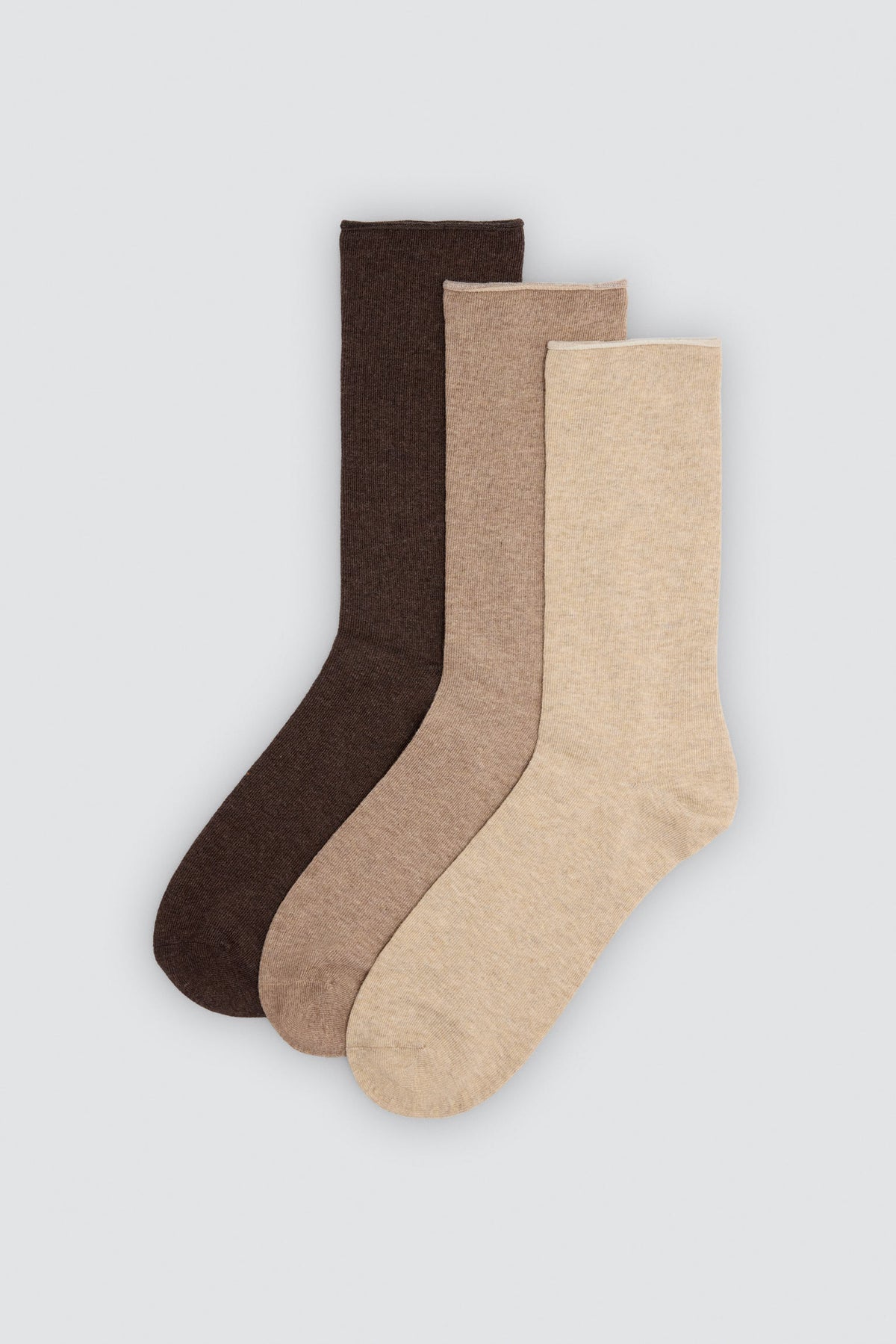 Men's non-binding cuffless cotton socks in neutral colours, 3-pack