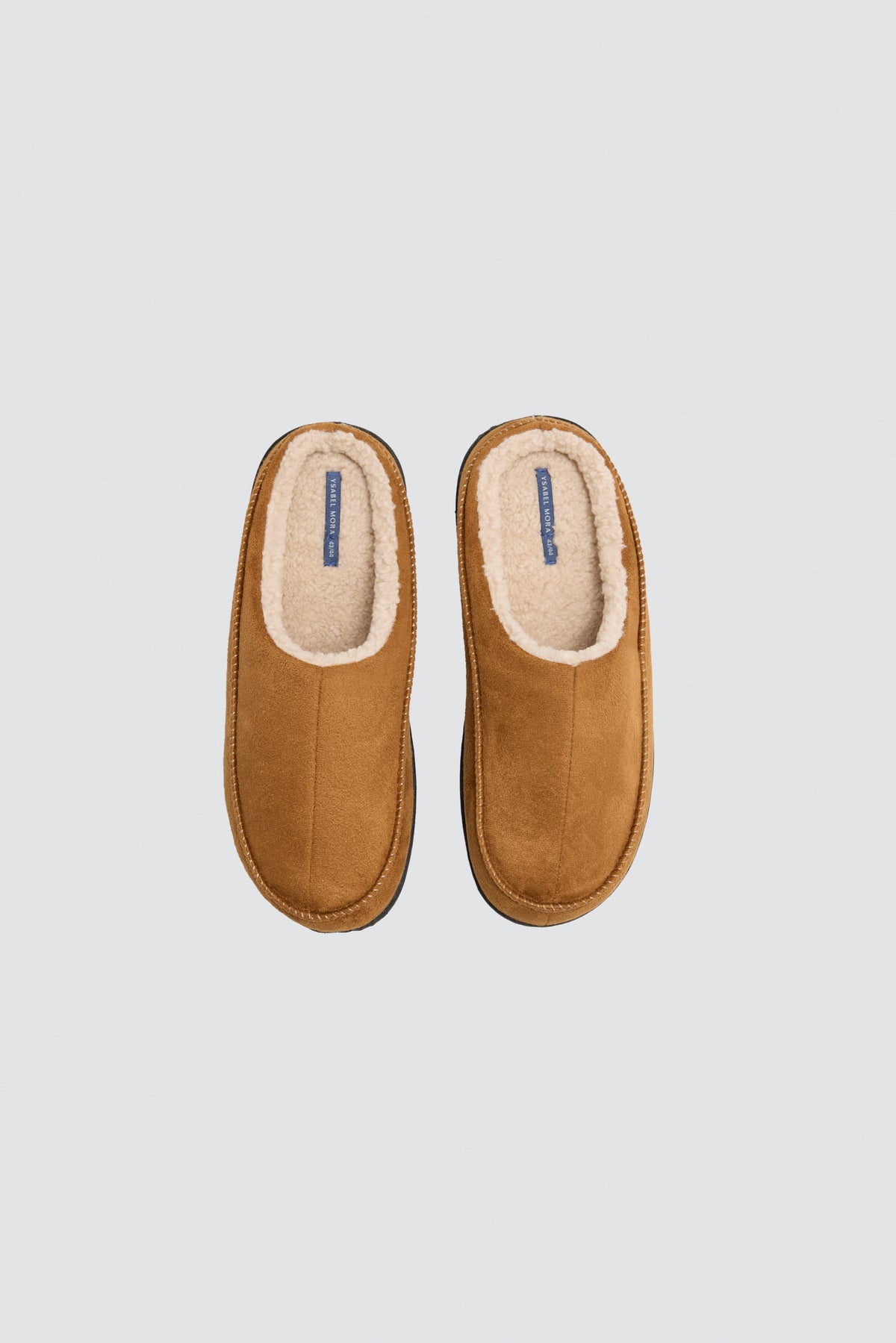 Men's camel suede-effect house slippers with faux-fur lining
