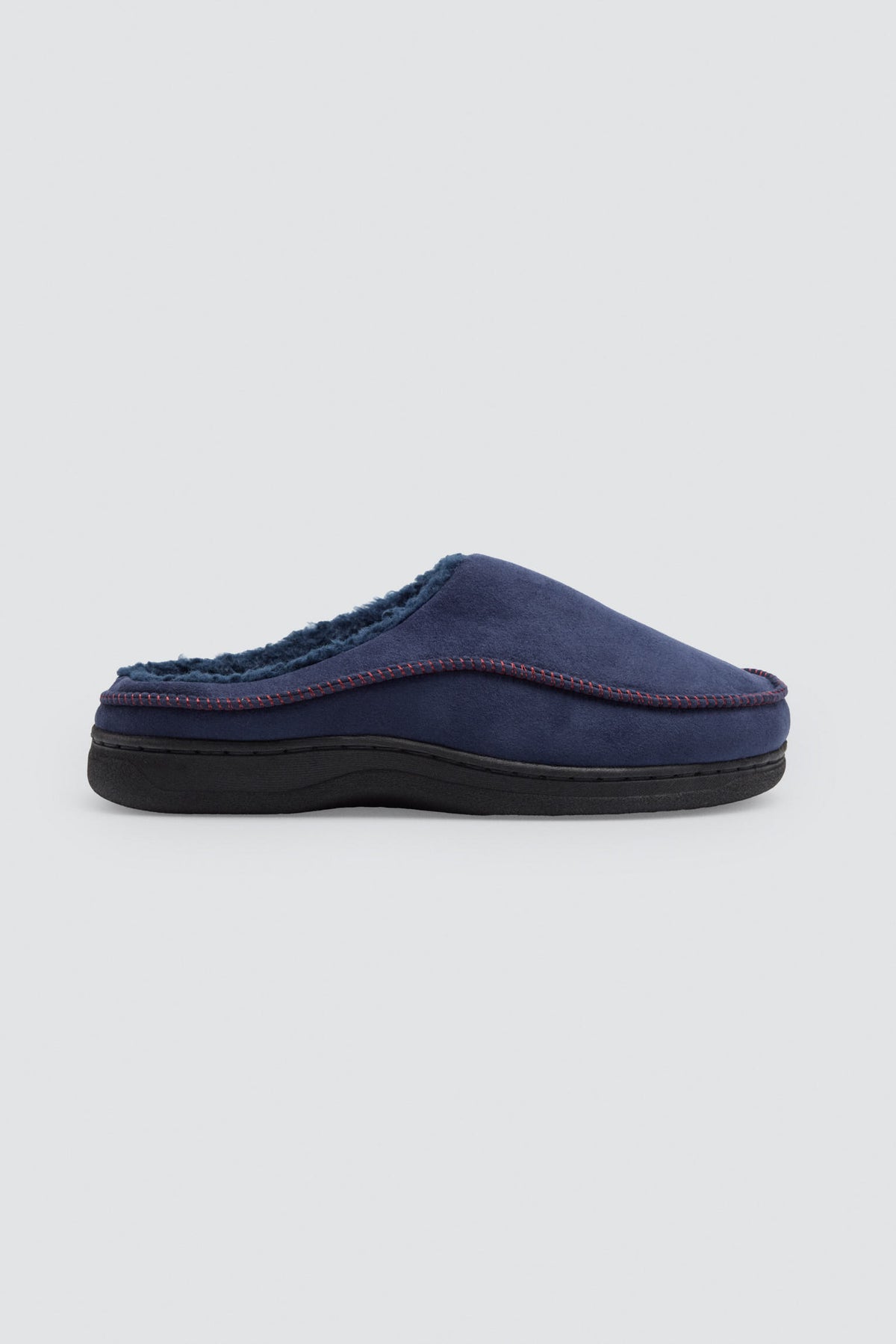 Men's navy suede-effect house slippers with faux-fur lining