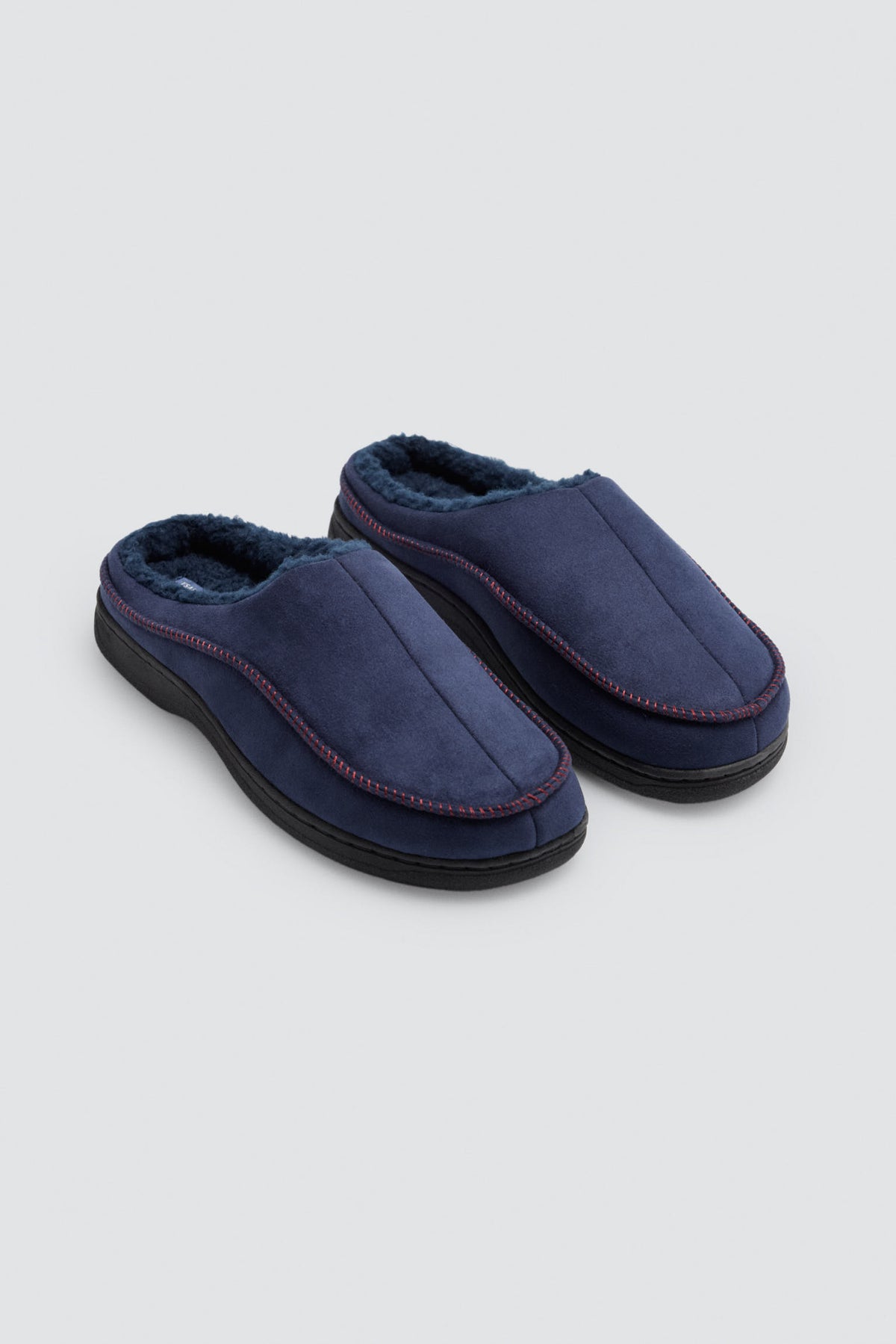 Men's navy suede-effect house slippers with faux-fur lining