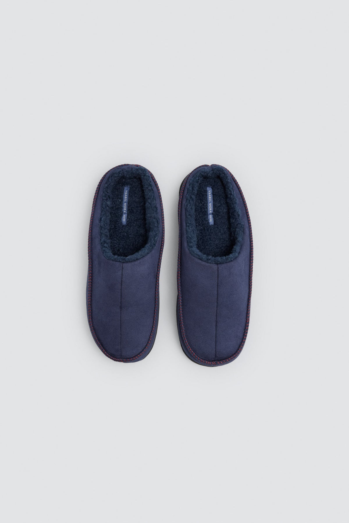 Men's navy suede-effect house slippers with faux-fur lining